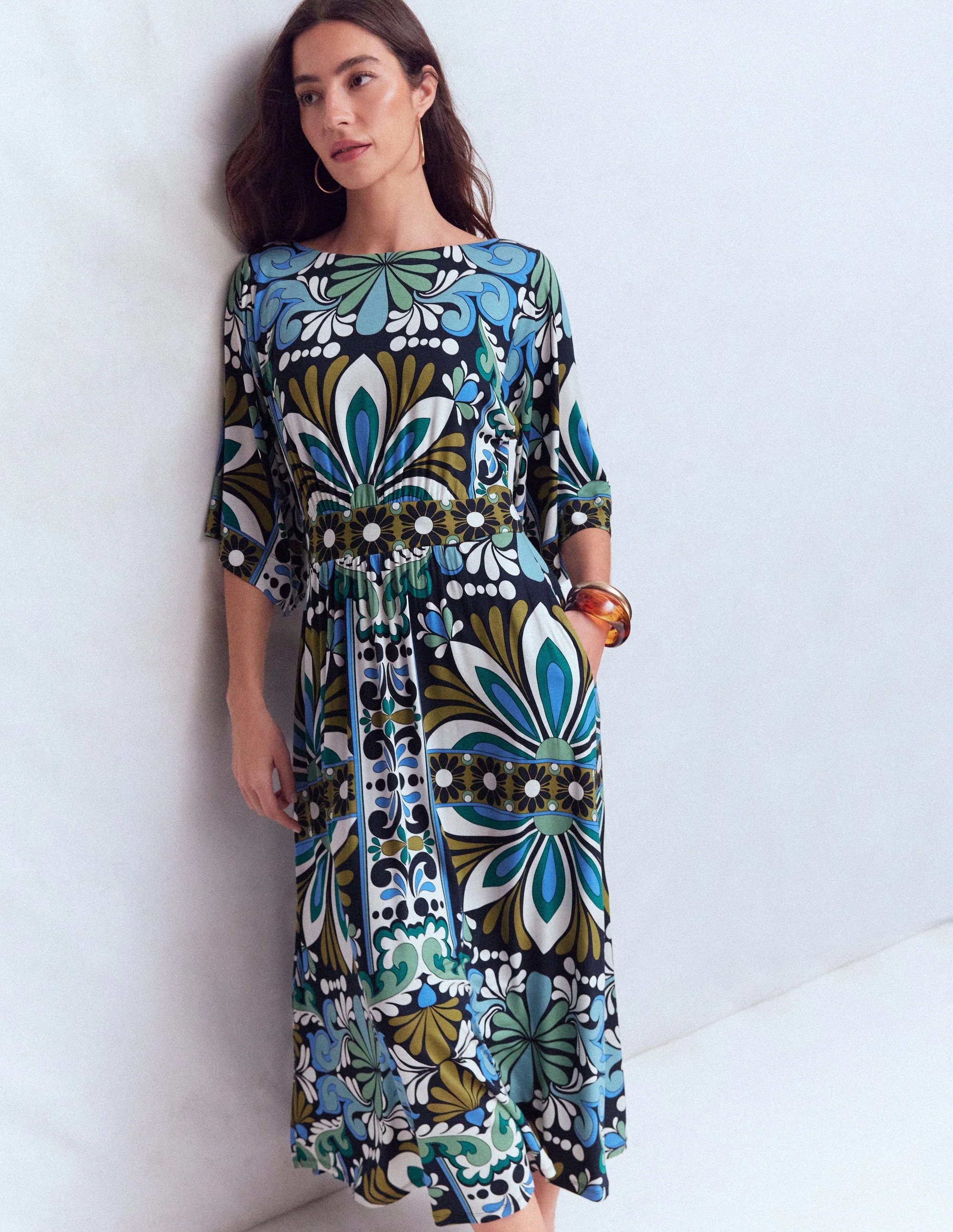 Imelda Jersey-Kimonokleid-Marineblau, Blütengobelin - Image 7