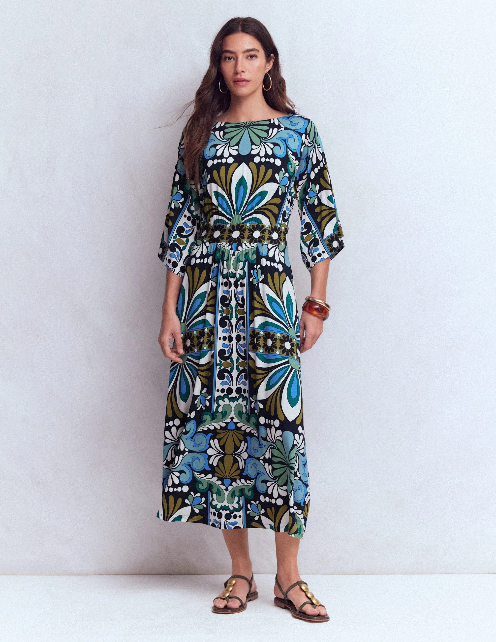 Imelda Jersey-Kimonokleid-Marineblau, Blütengobelin - Image 8