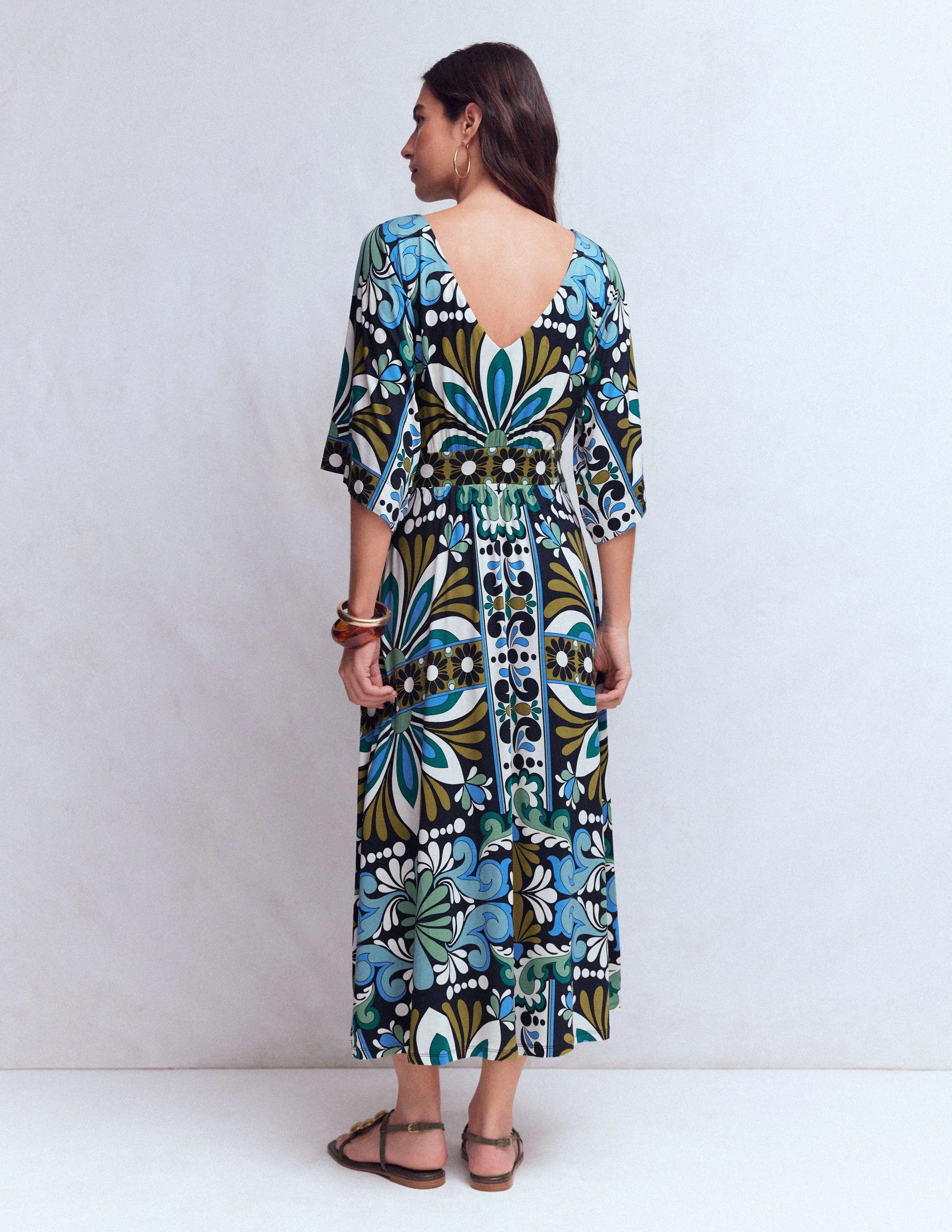 Imelda Jersey-Kimonokleid-Marineblau, Blütengobelin - Image 9