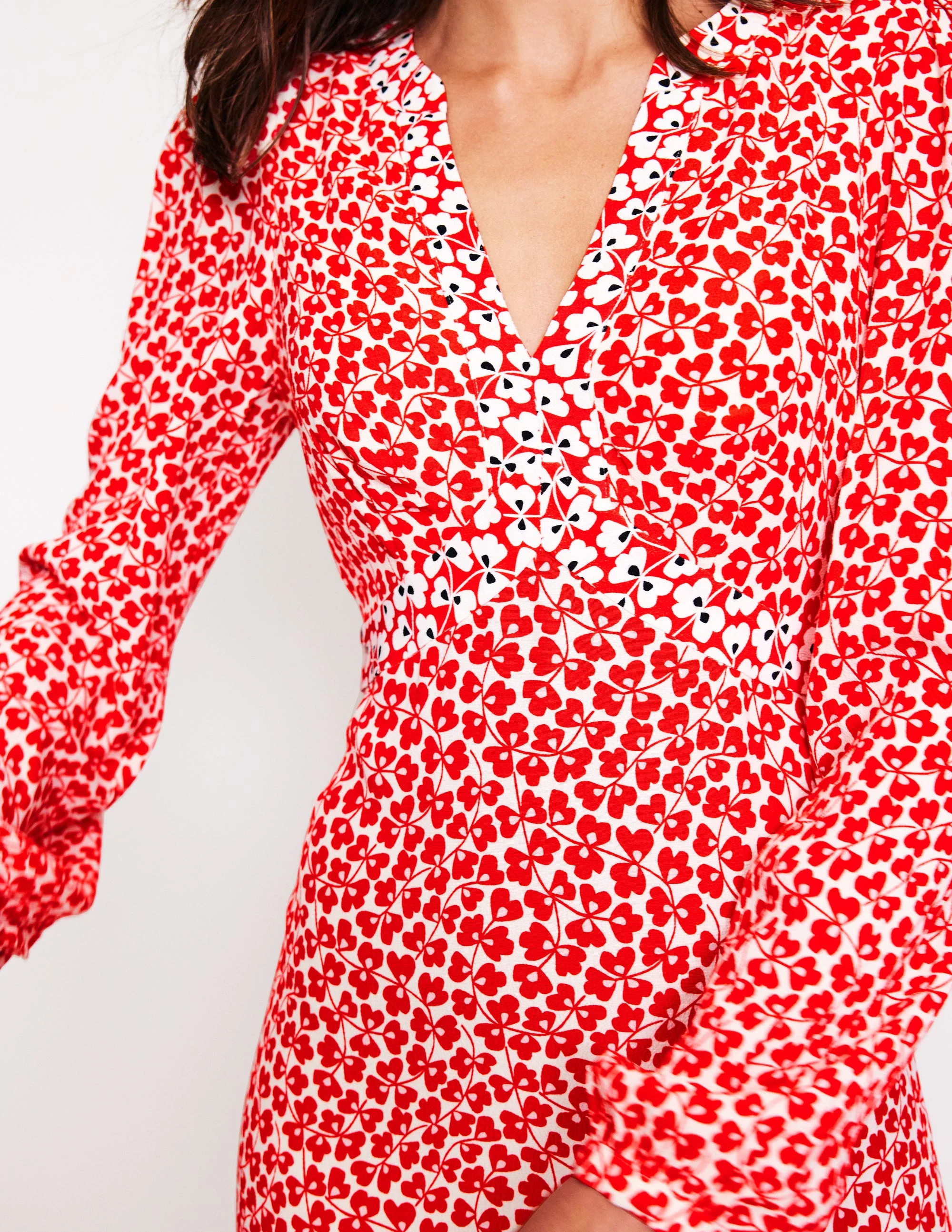 Imelda Midikleid mit Bordürendruck-Rot, Kleewirbel - Image 2