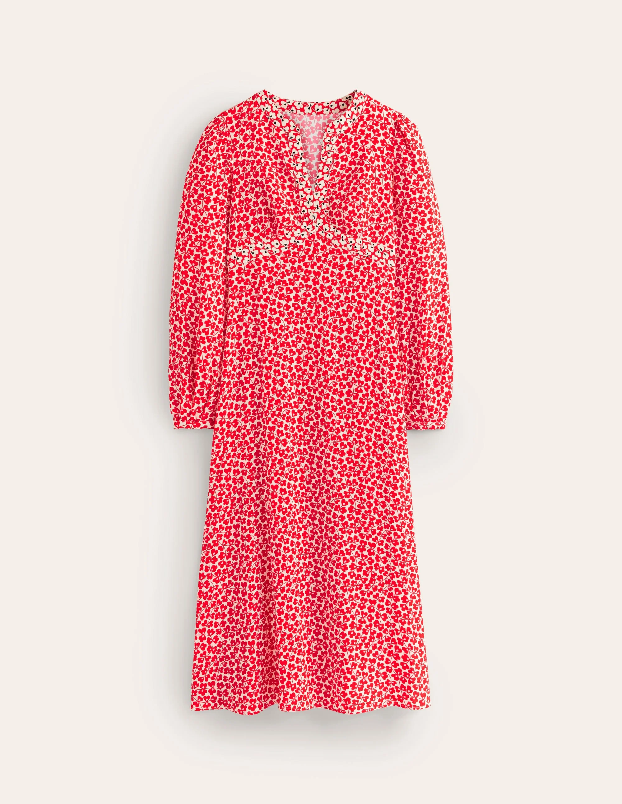 Imelda Midikleid mit Bordürendruck-Rot, Kleewirbel - Image 5