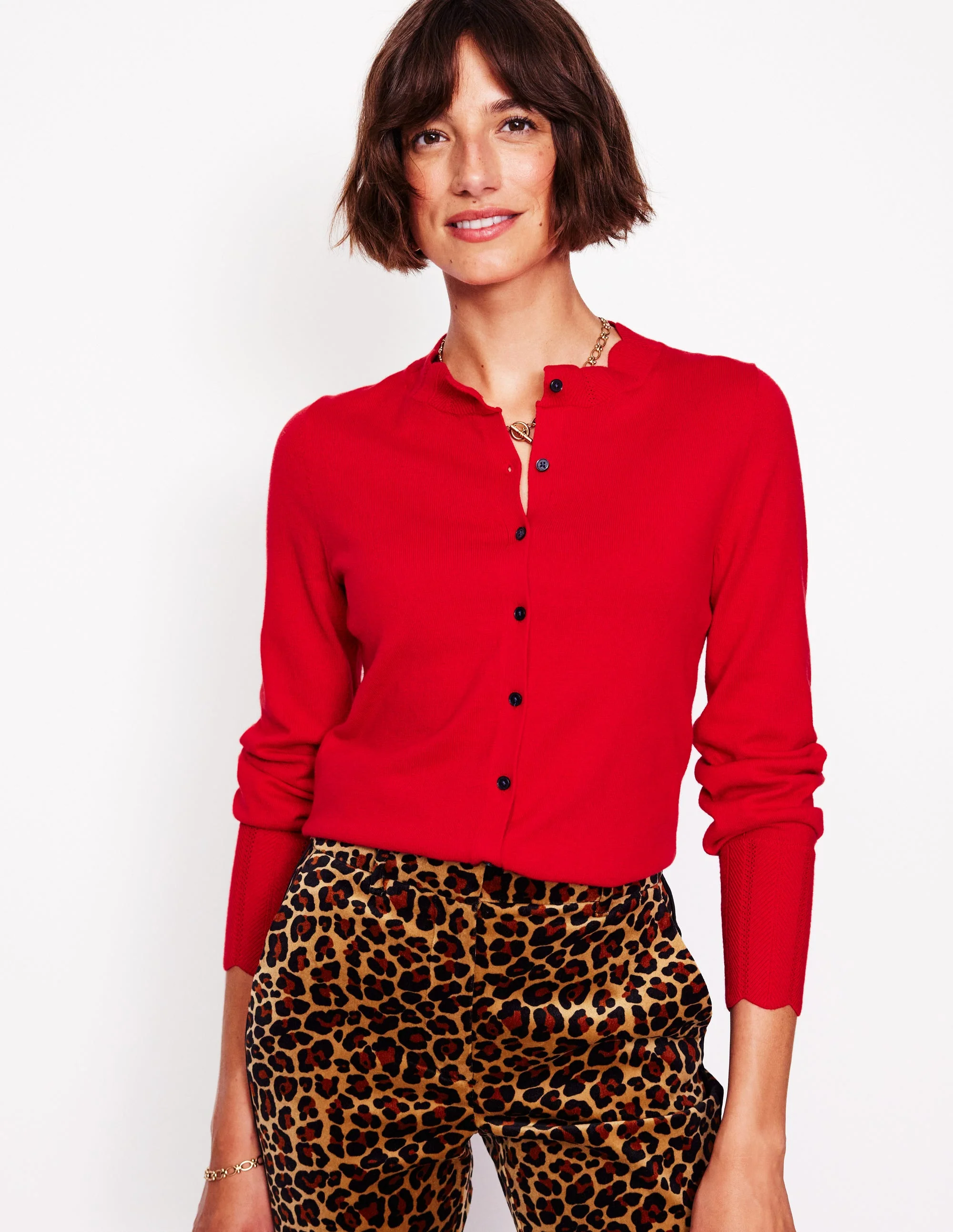 Imi Strickjacke mit Muschelsaum-Rouge