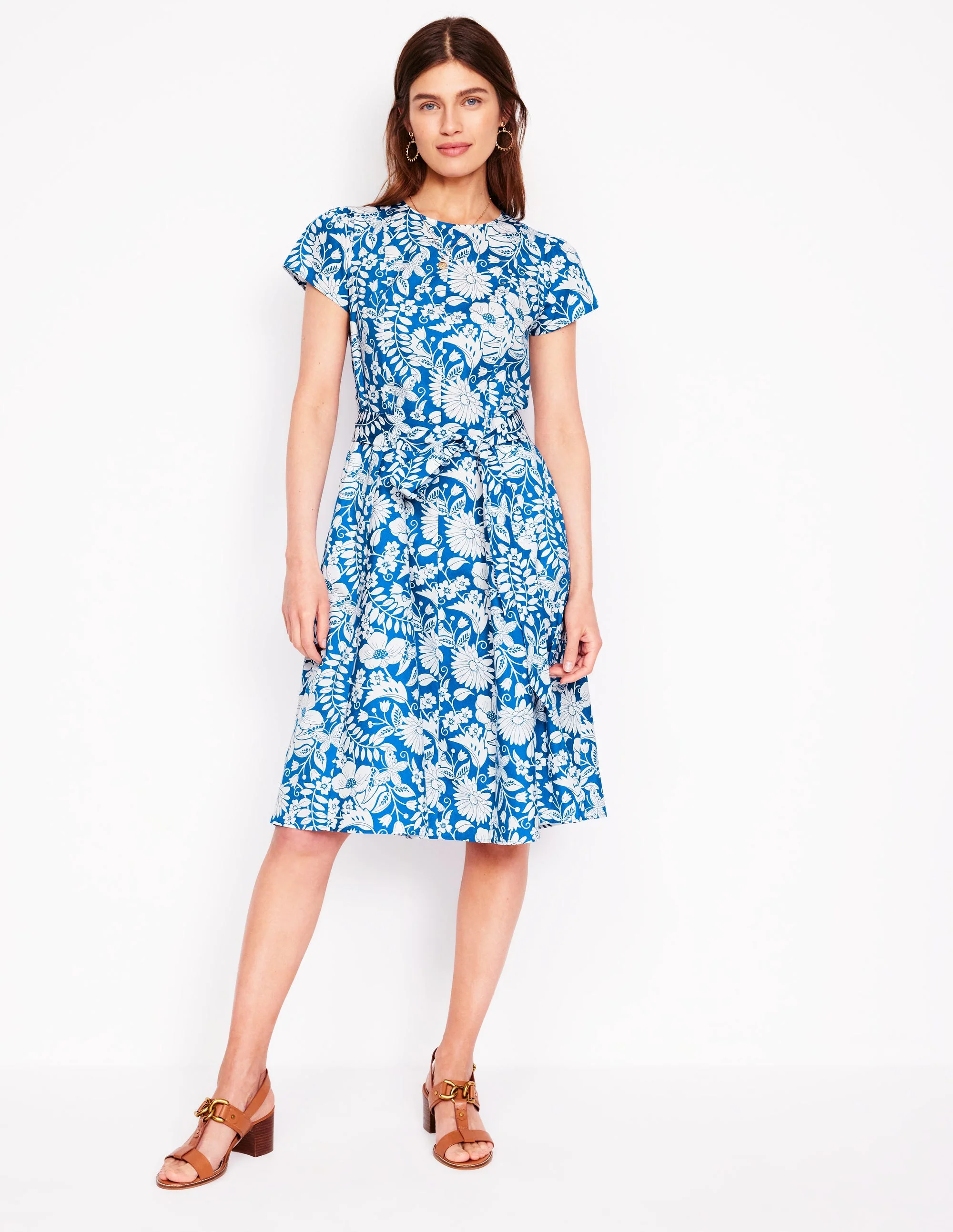 Imo Kurzes Godet-Kleid aus Baumwolle-Galerieblau, Kaskadenartige Wildblumen - Image 4