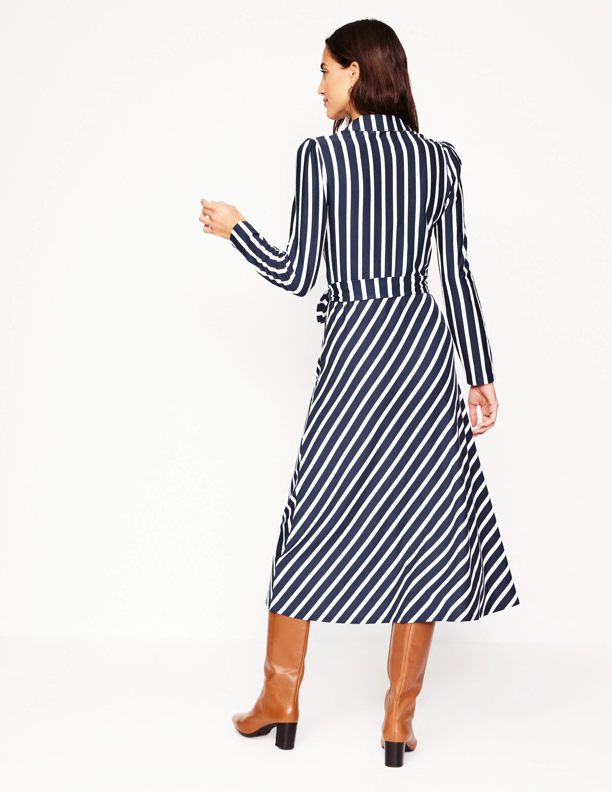Imogen Jerseykleid mit Kragen-Französisches Navy/Naturweiß, Gestreift - Image 3