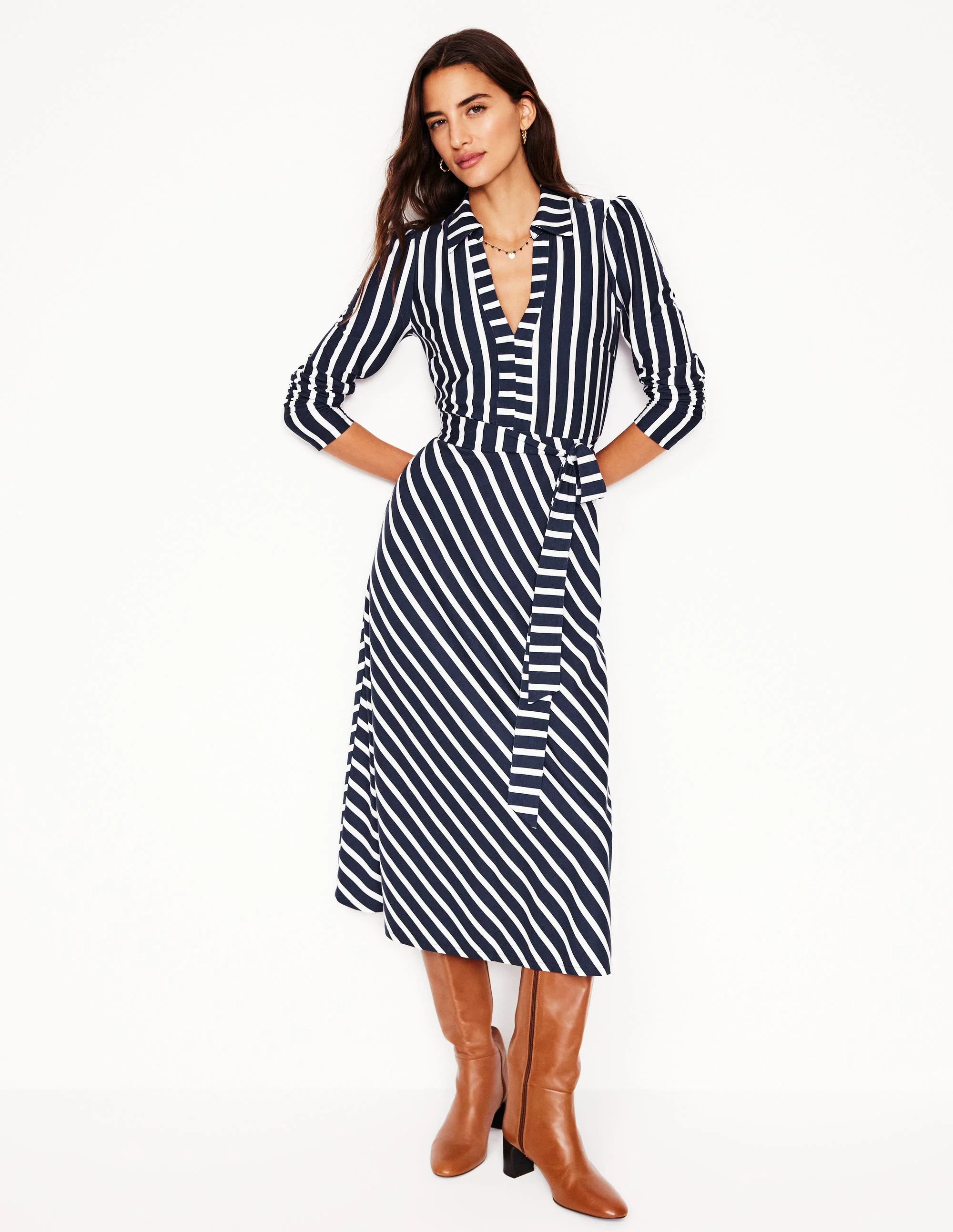 Imogen Jerseykleid mit Kragen-Französisches Navy/Naturweiß, Gestreift - Image 4
