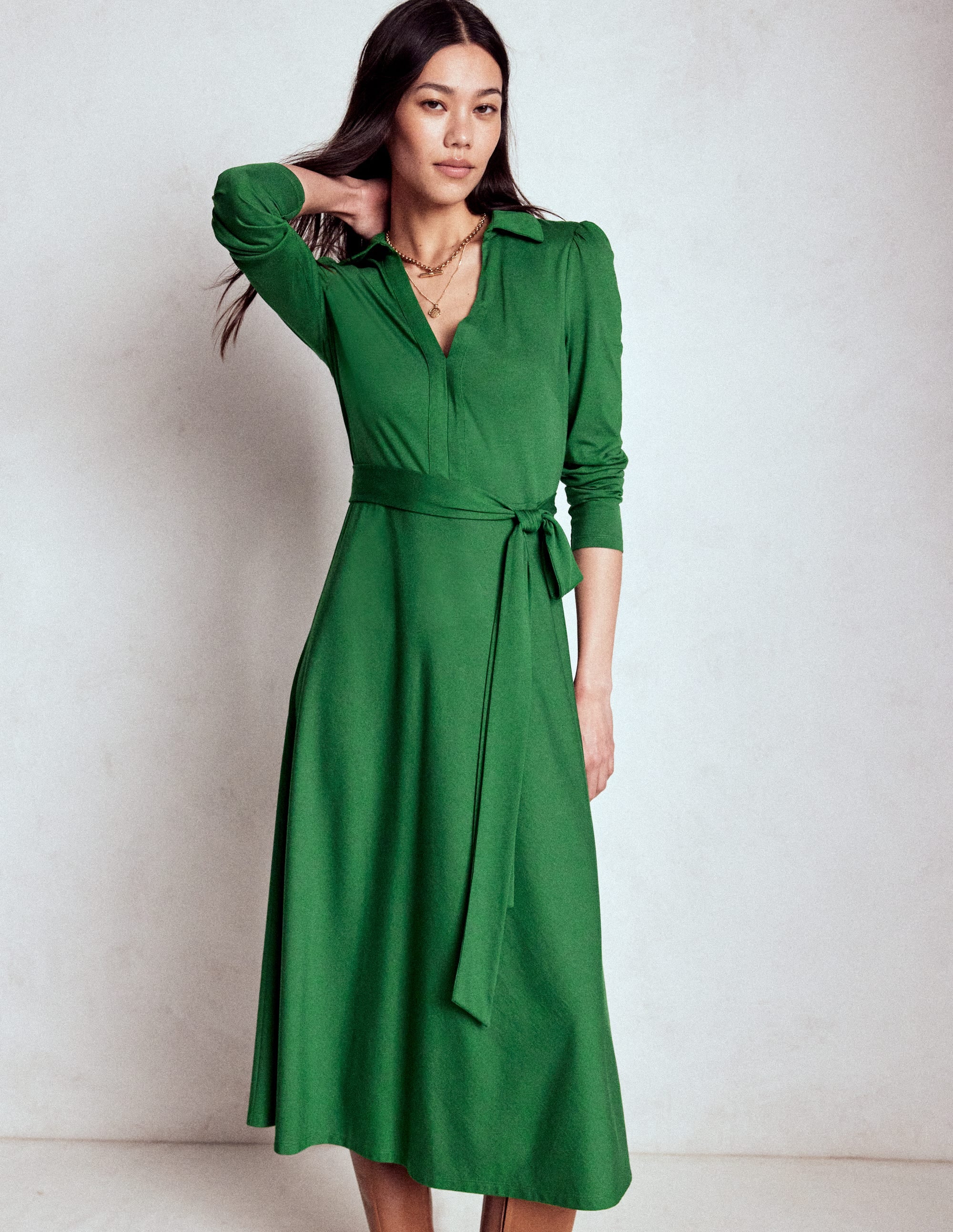 Imogen Jerseykleid mit Kragen-Kieferngrün
