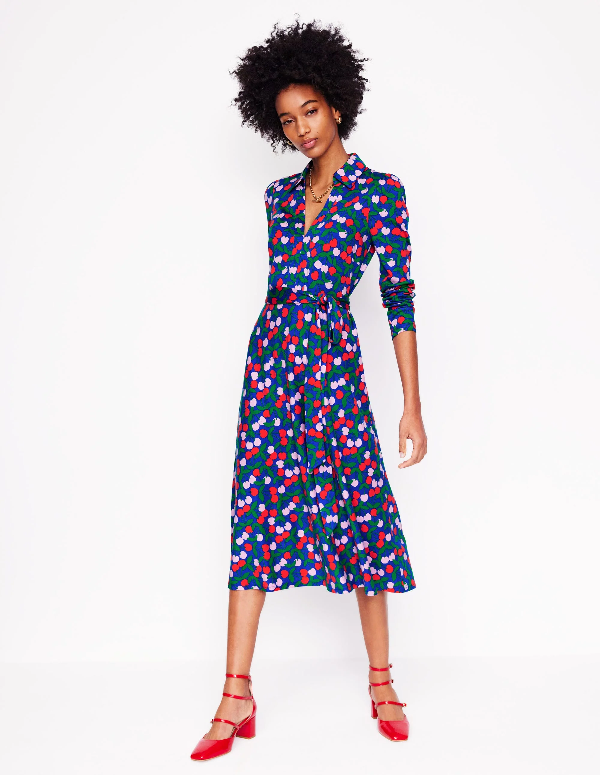 Imogen Jerseykleid mit Kragen-Leuchtendes Blau, Kirschkaskade