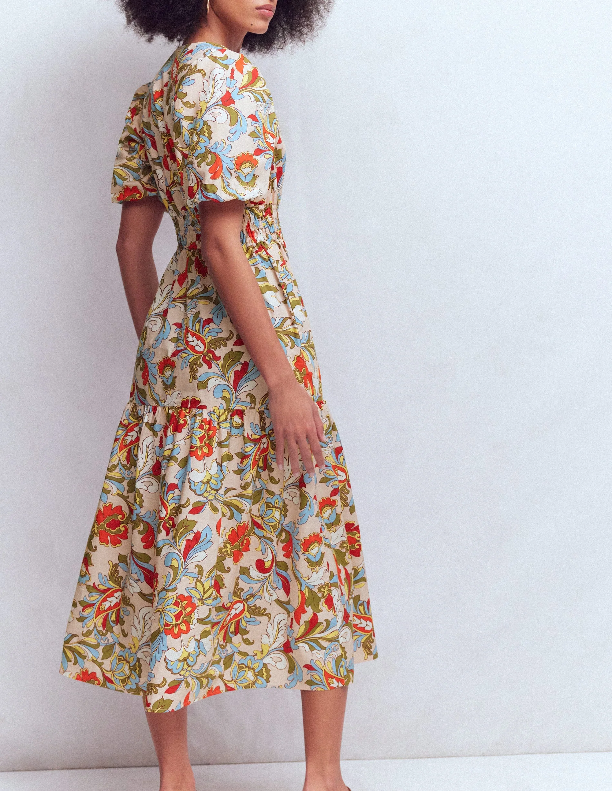Irene Baumwollkleid mit Puffärmeln-Bunt, Botanisches Muster - Image 4