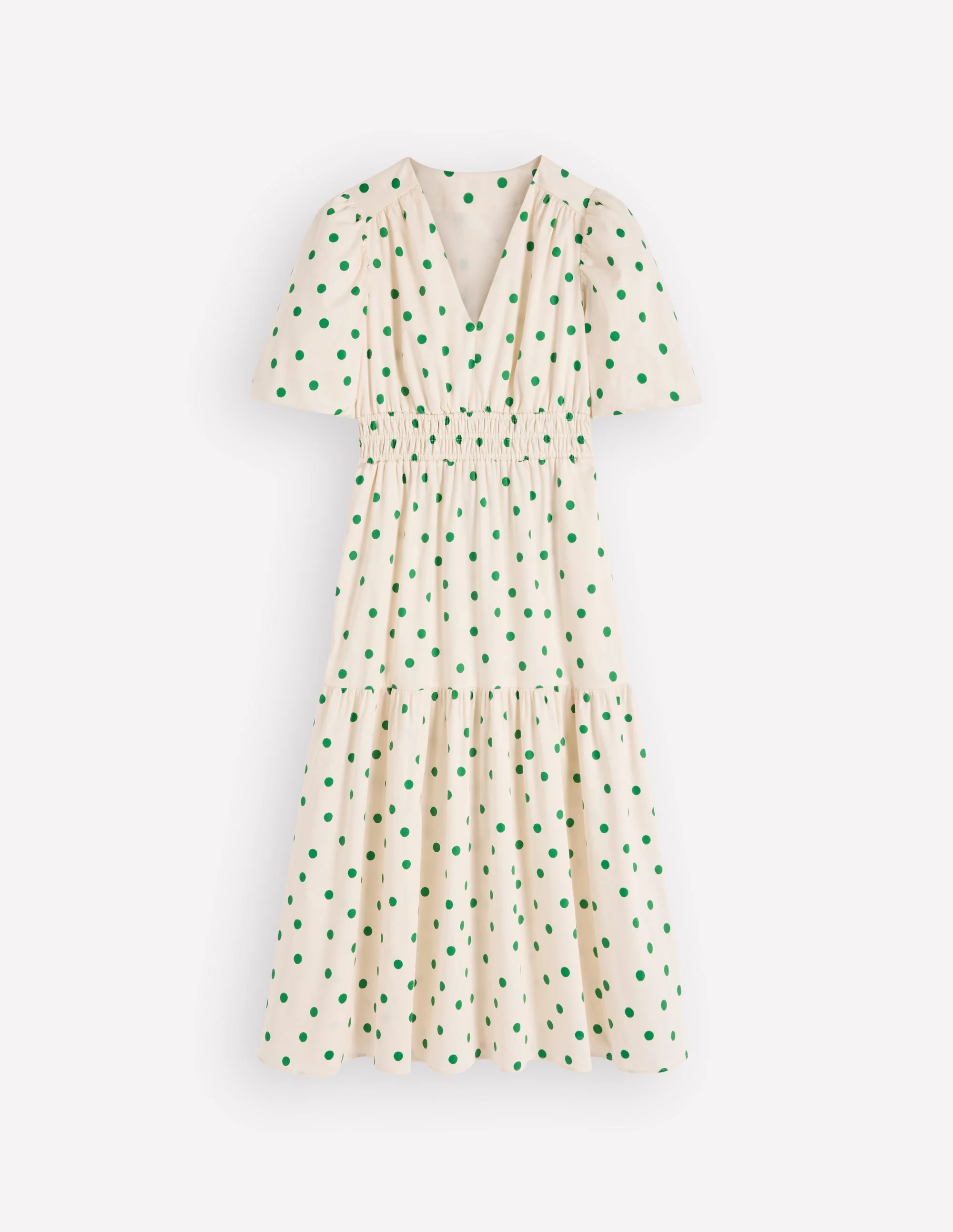 Irene Baumwollkleid mit Puffärmeln-Naturweiß Grün Punkte - Image 7