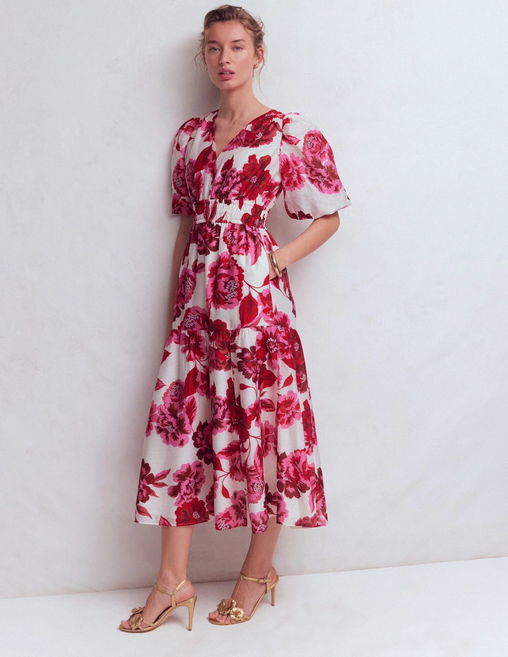 Irene Kleid für besondere Anlässe-Rosa Opulente Blüten