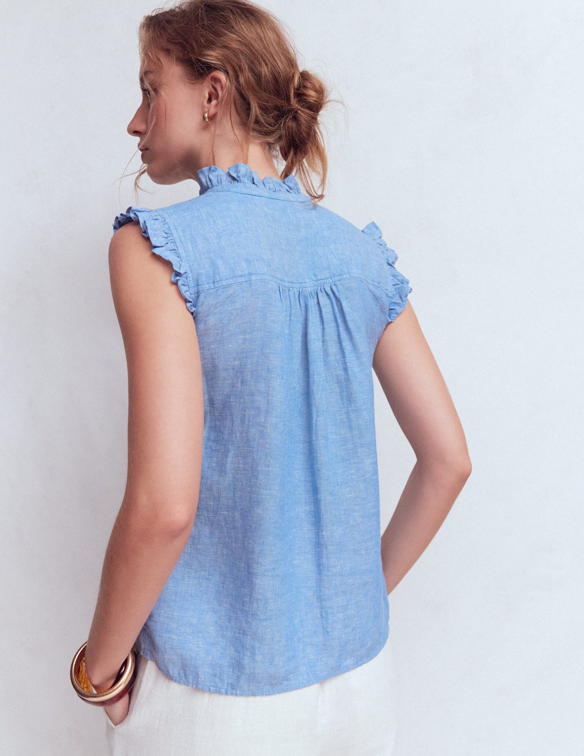 Isabel Ärmelloses Leinenoberteil-Blauer Faux-Uni - Image 3