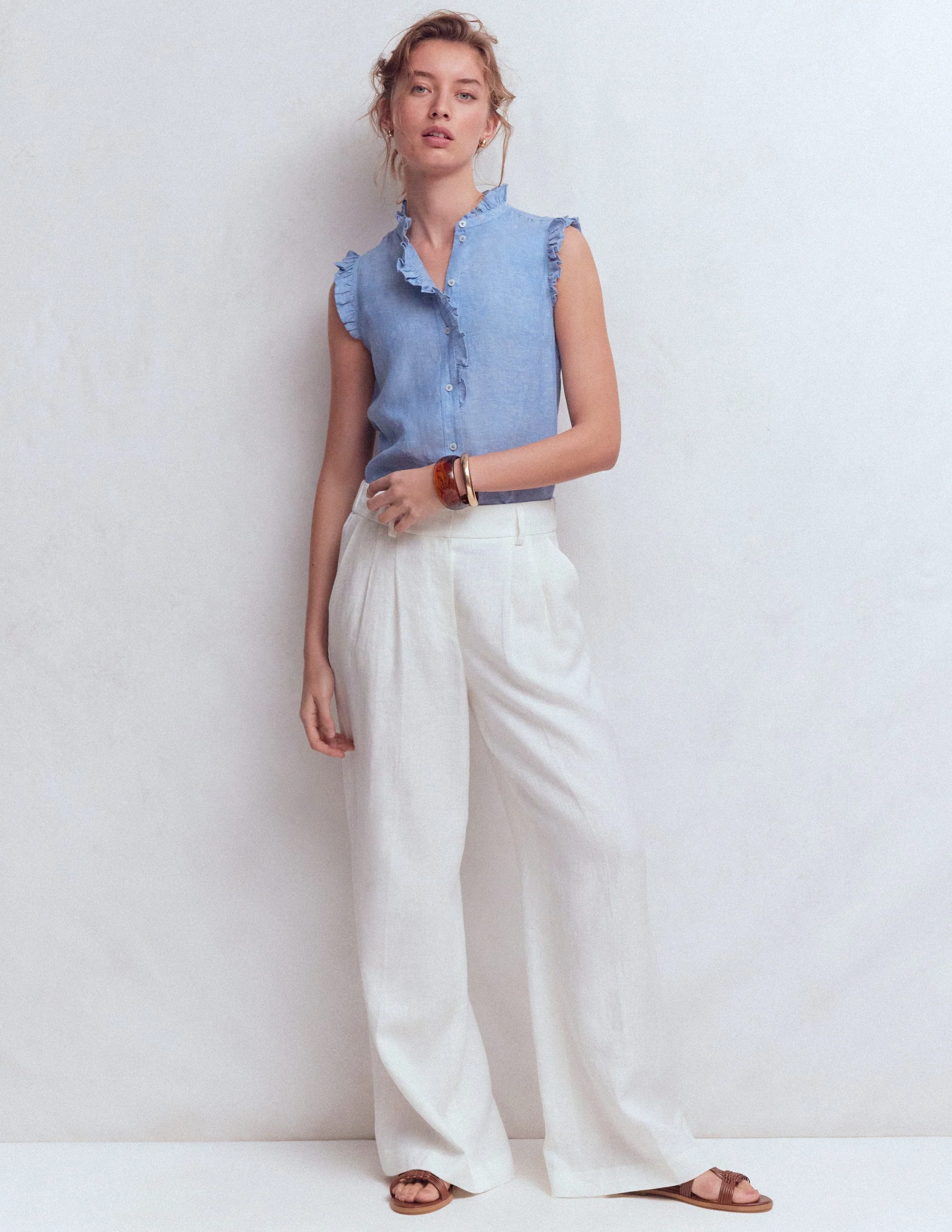 Isabel Ärmelloses Leinenoberteil-Blauer Faux-Uni - Image 4
