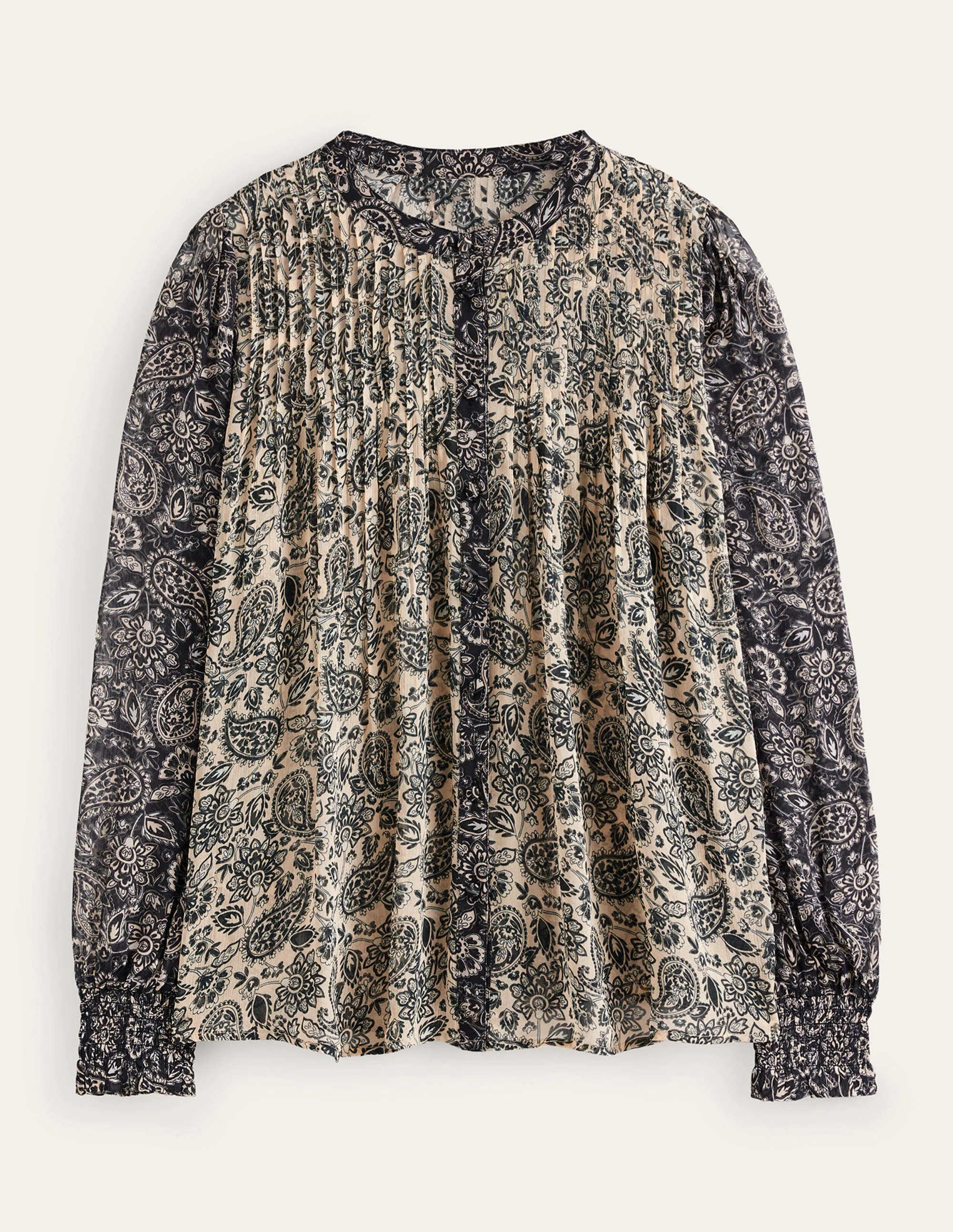 Isla Upcycling-Bluse mit Biesen-Schwarz, Paisley - Image 5