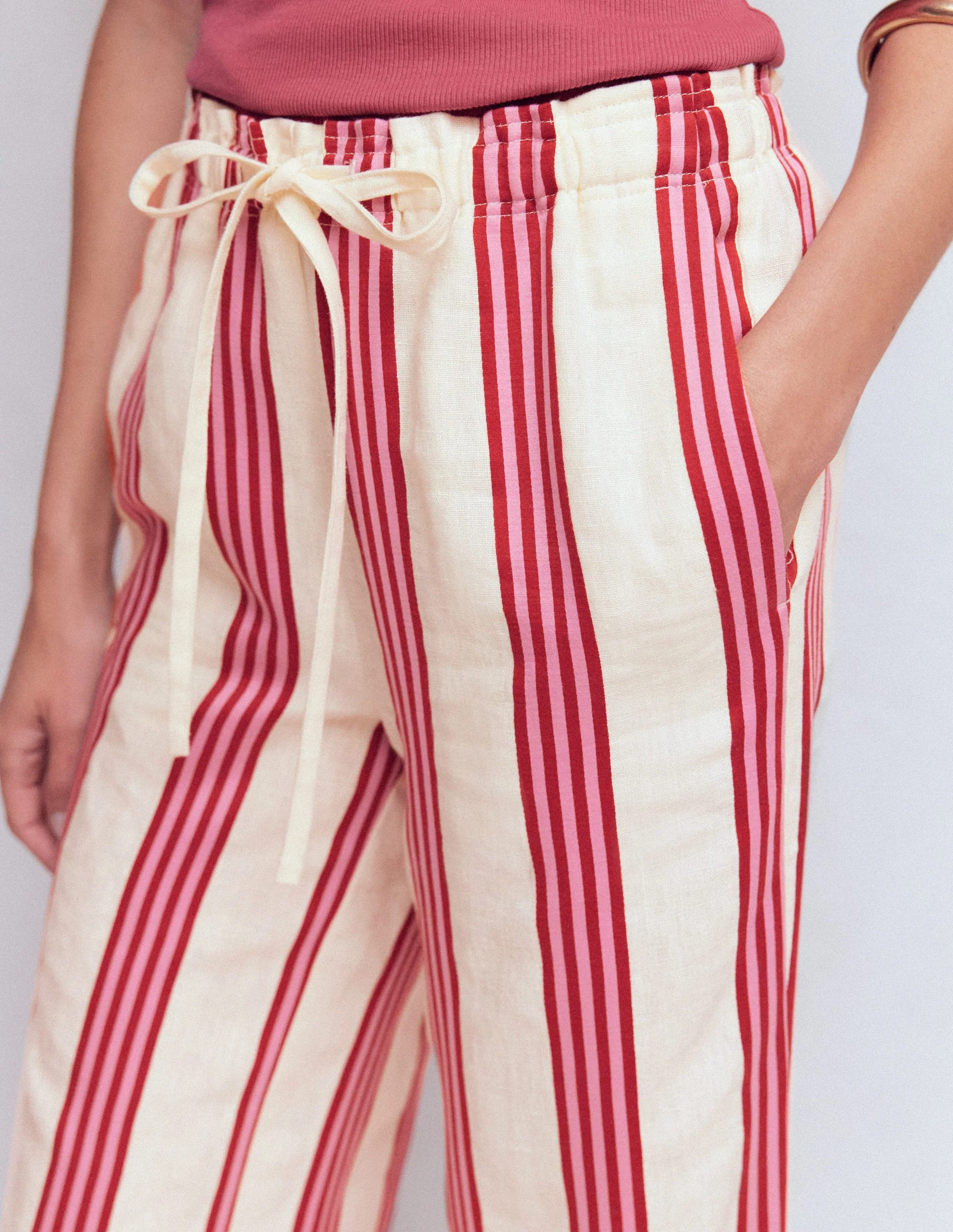 Islington Leinenhose-Naturweiß, Braun und Rosa Streifen - Image 2