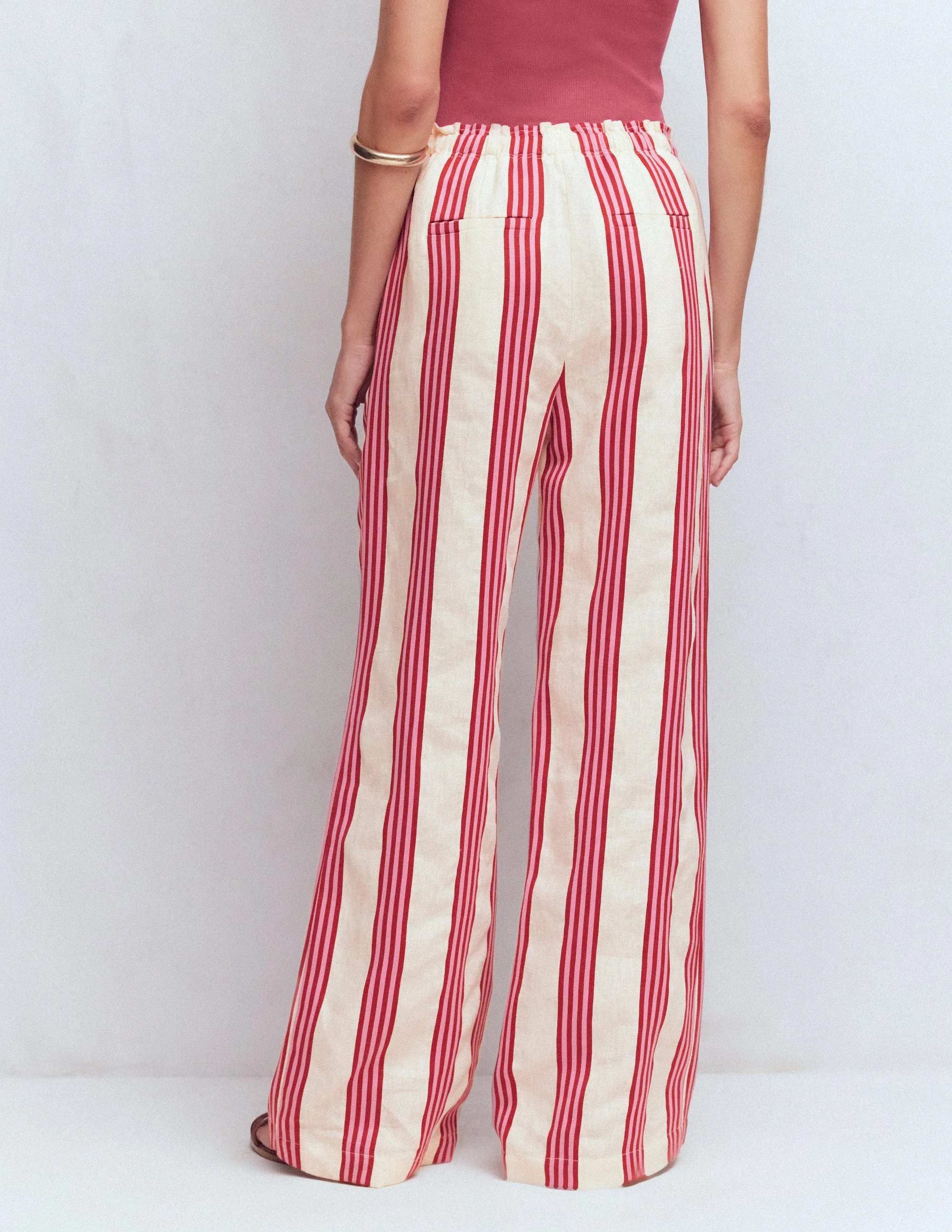 Islington Leinenhose-Naturweiß, Braun und Rosa Streifen - Image 3