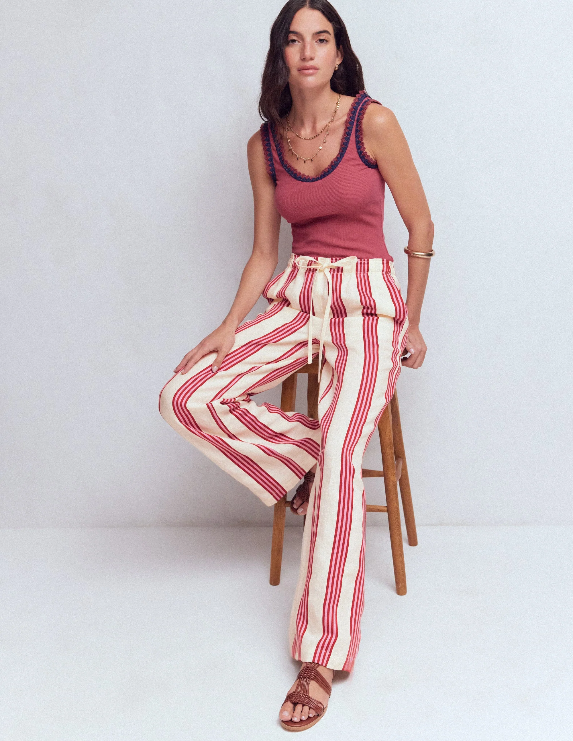 Islington Leinenhose-Naturweiß, Braun und Rosa Streifen - Image 4