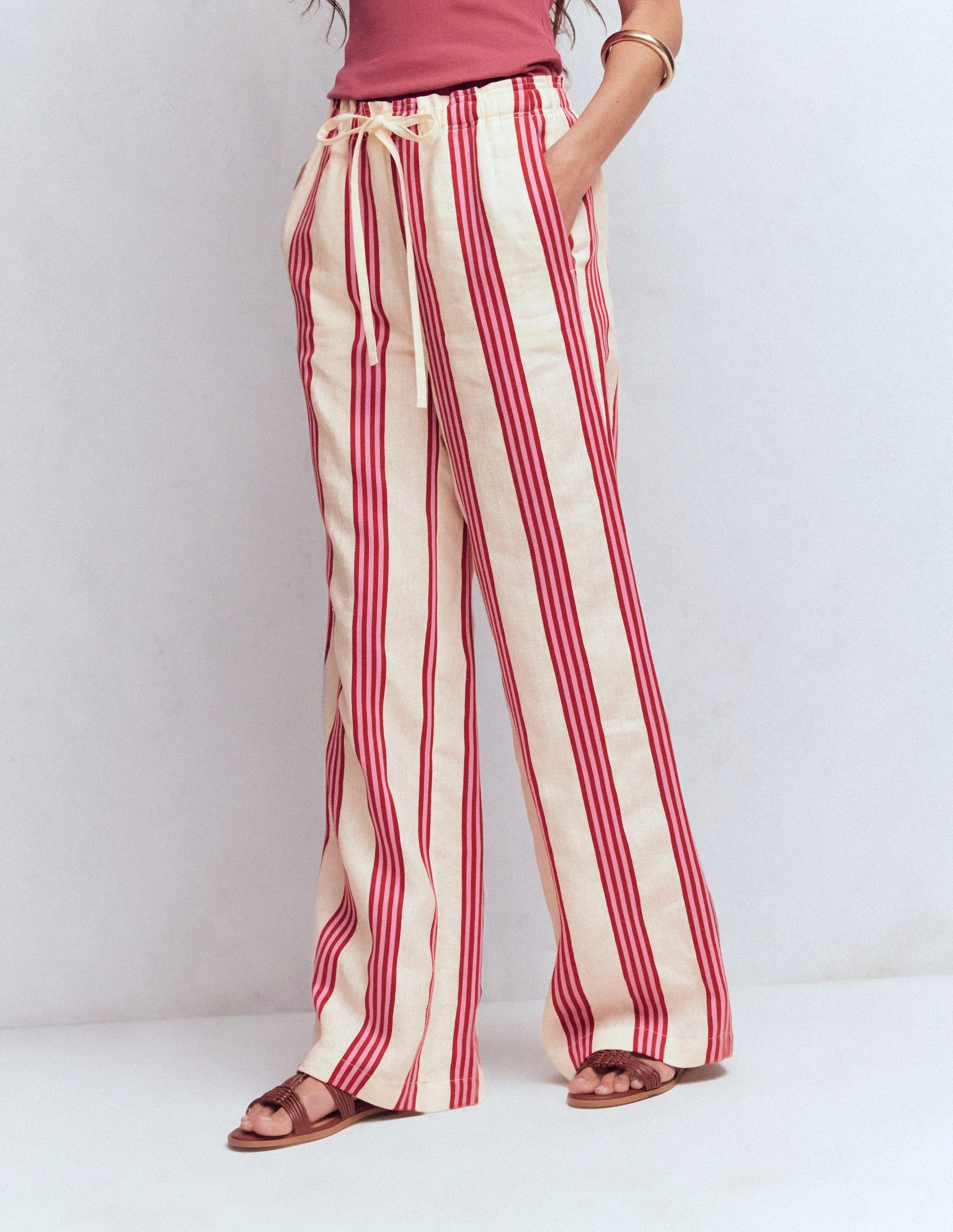 Islington Leinenhose-Naturweiß, Braun und Rosa Streifen - Image 5