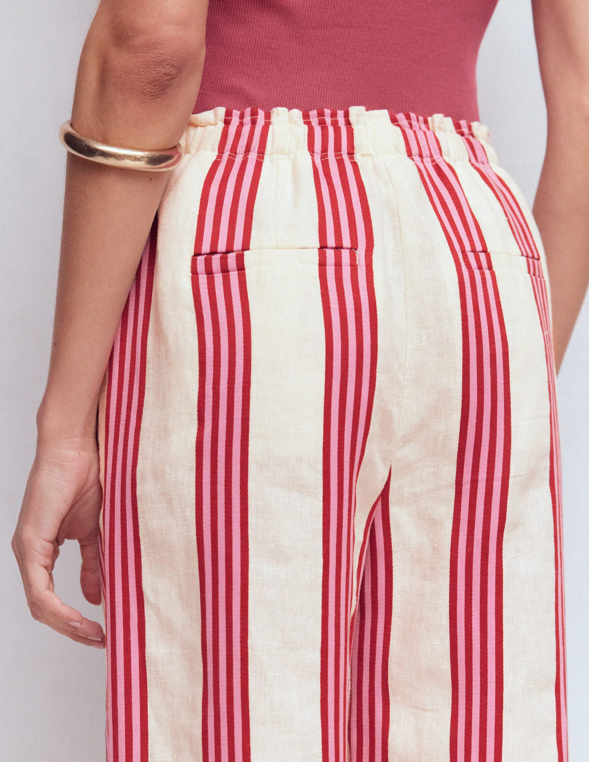 Islington Leinenhose-Naturweiß, Braun und Rosa Streifen - Image 6