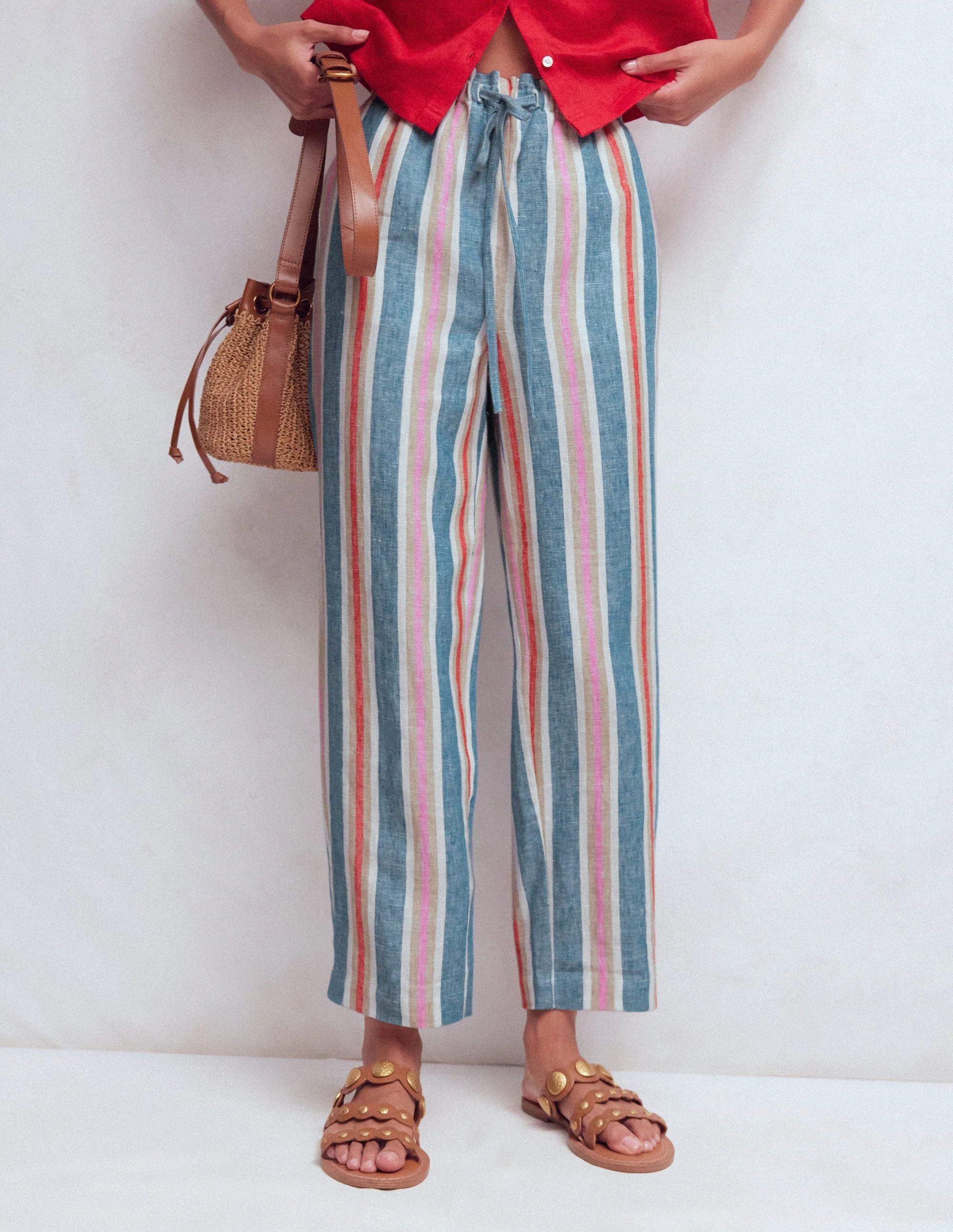 Islington Verkürzte Leinenhose-Fayence und Rose Bunte Streifen - Image 5