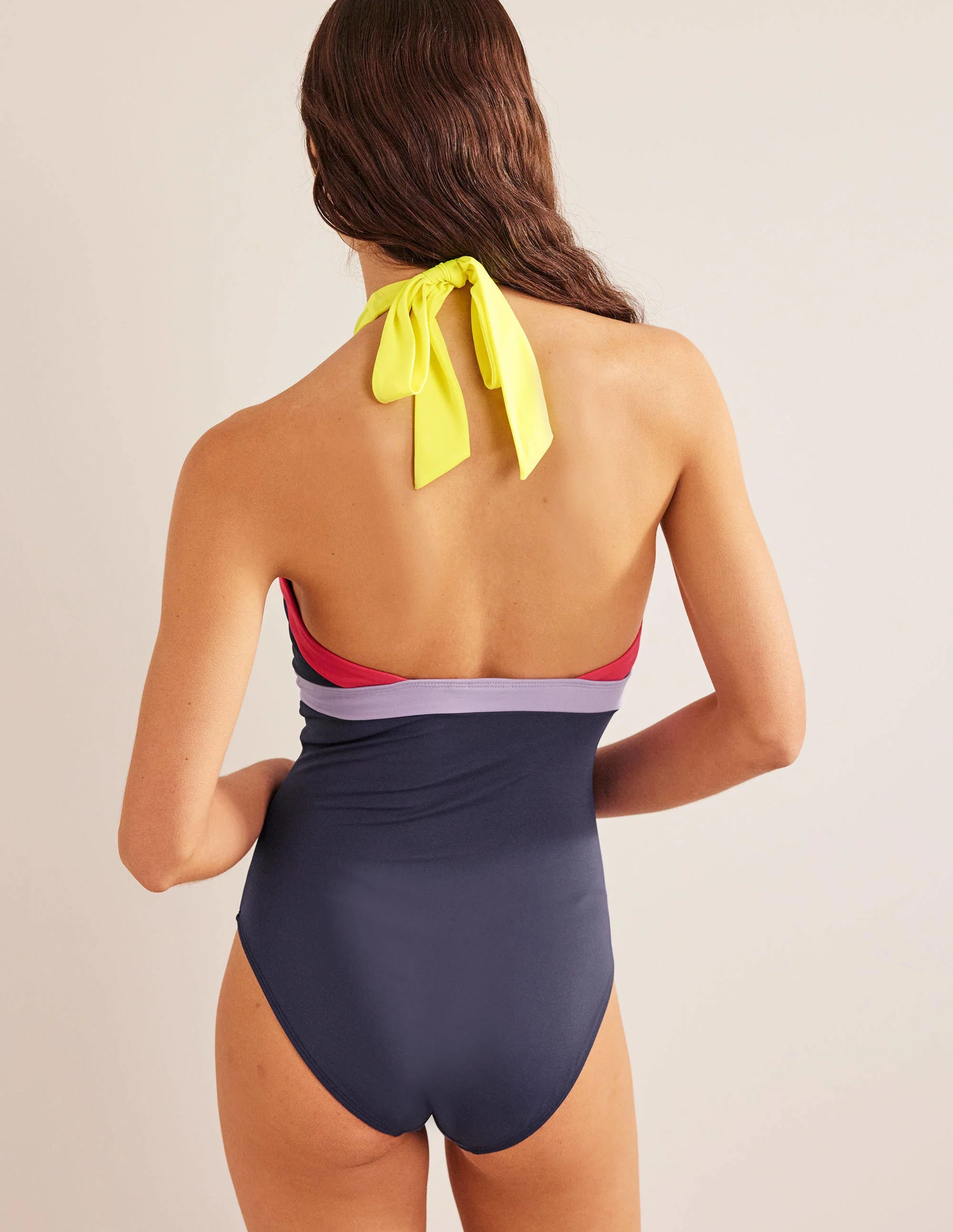 Ithaca Neckholder-Badeanzug-Marineblau/Neongelb, Blockfarben - Image 3
