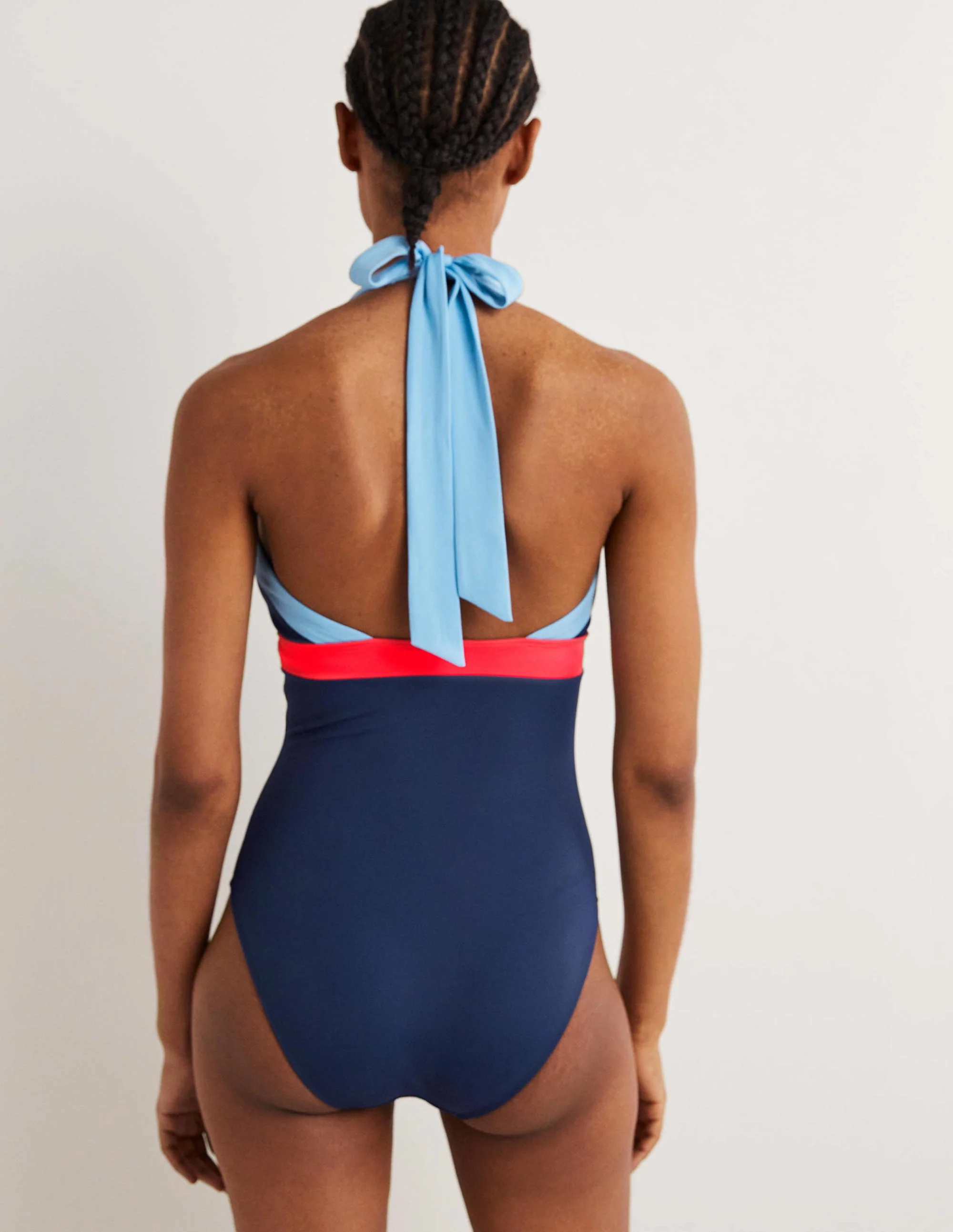 Ithaca Neckholder-Badeanzug-Navy, Blockfarben - Image 3