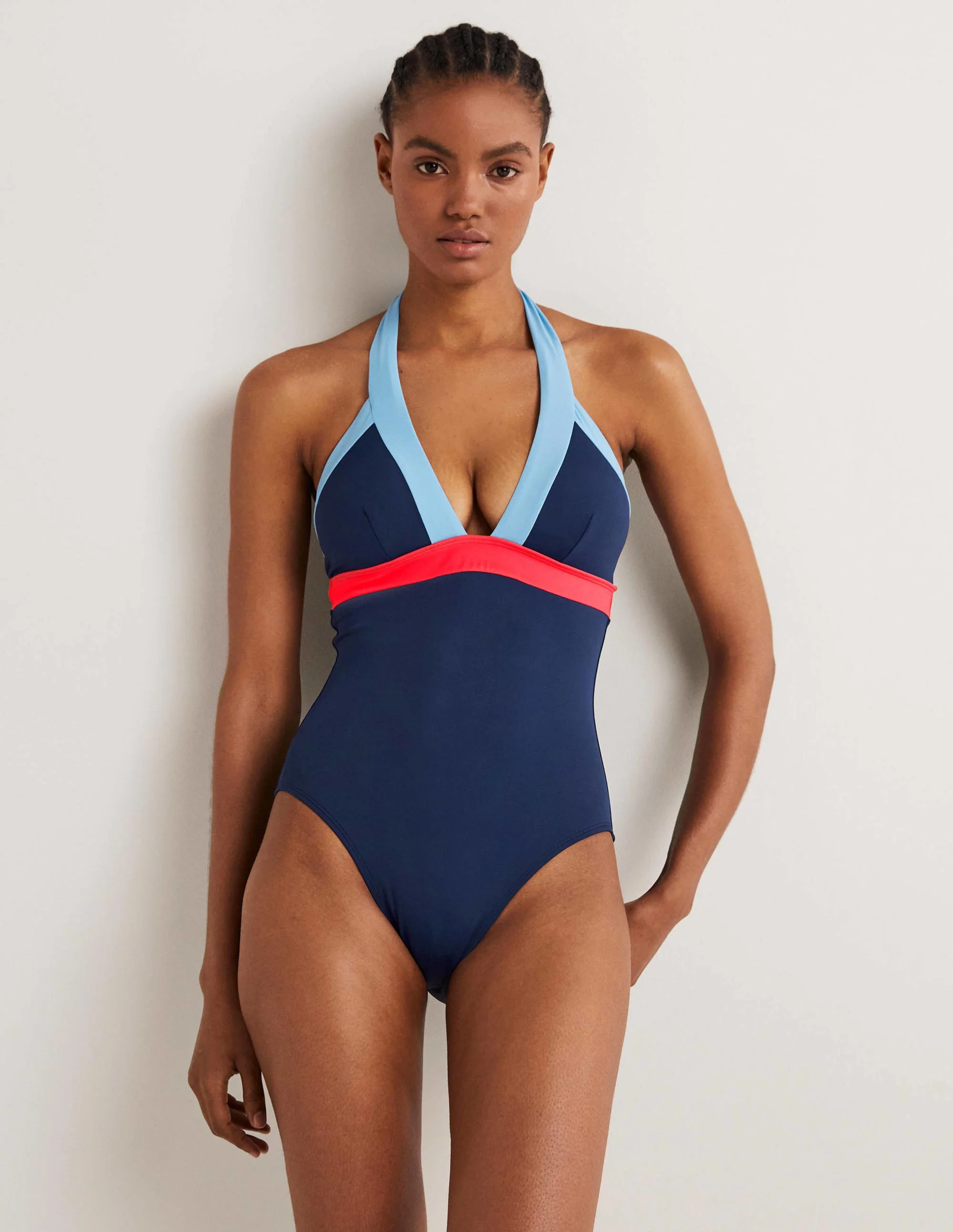 Ithaca Neckholder-Badeanzug-Navy, Blockfarben - Image 4