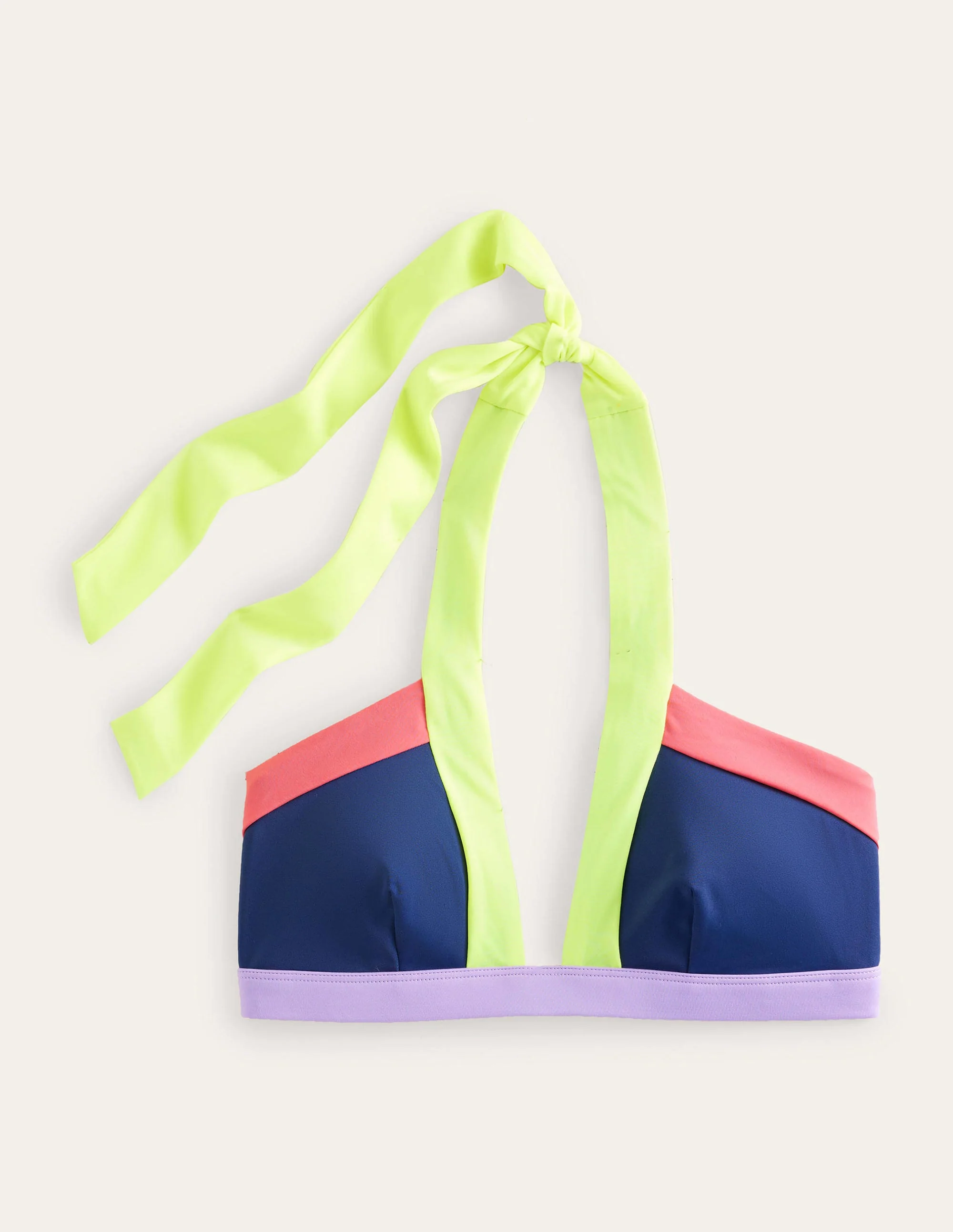 Ithaka Neckholder-Bikinioberteil-Marineblau/Neongelb, Blockfarben - Image 5