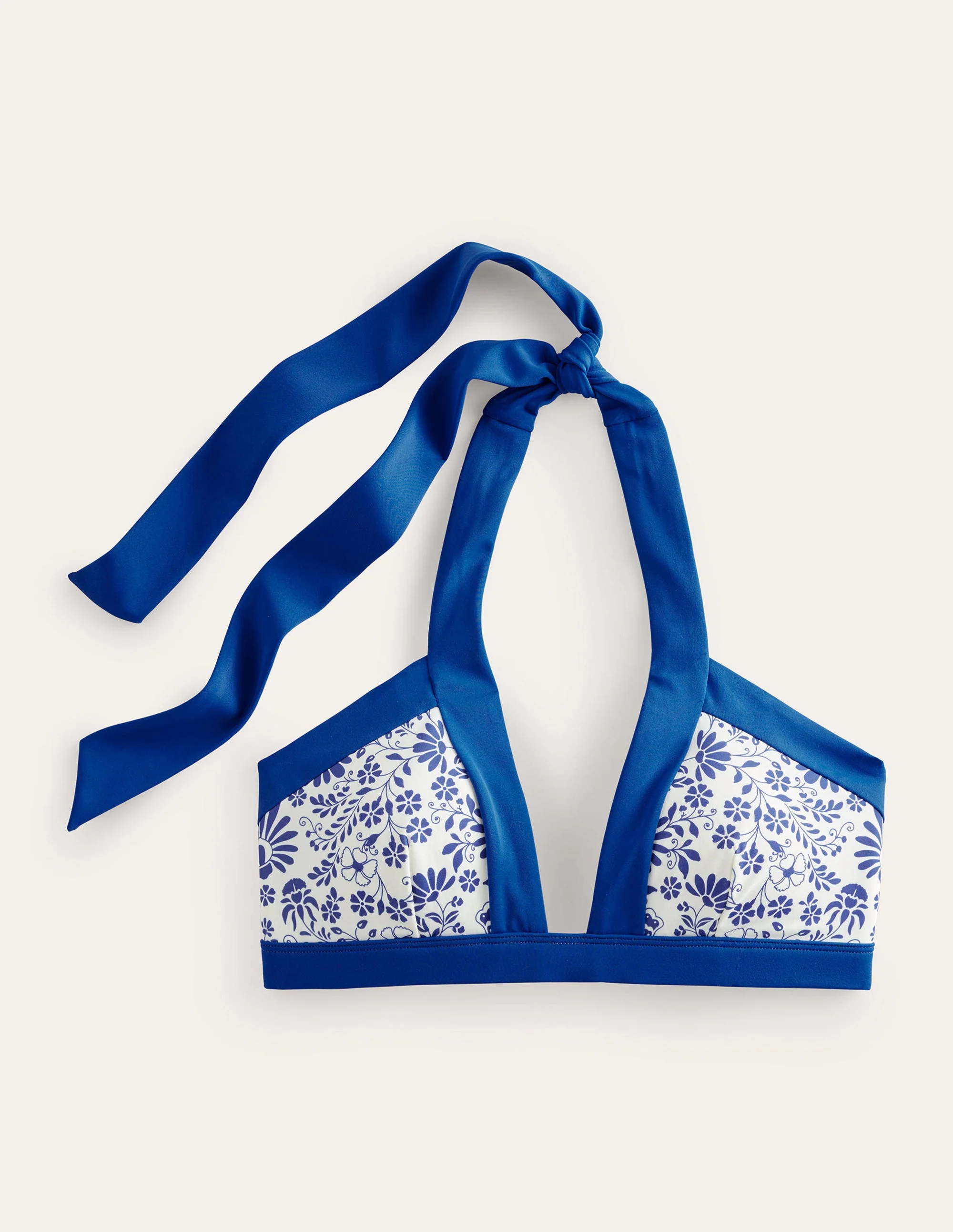 Ithaka Neckholder-Bikinioberteil-Naturweiß, Seeblau Gardenien - Image 5