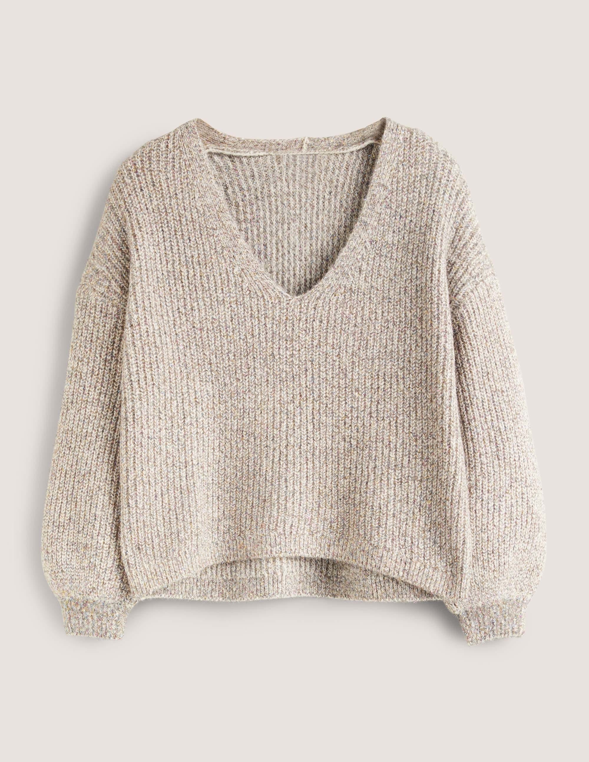 Ivory Sparkle Ribbed Fluffy V-Neck Jumper-Naturweiß, Glitzer - Image 6