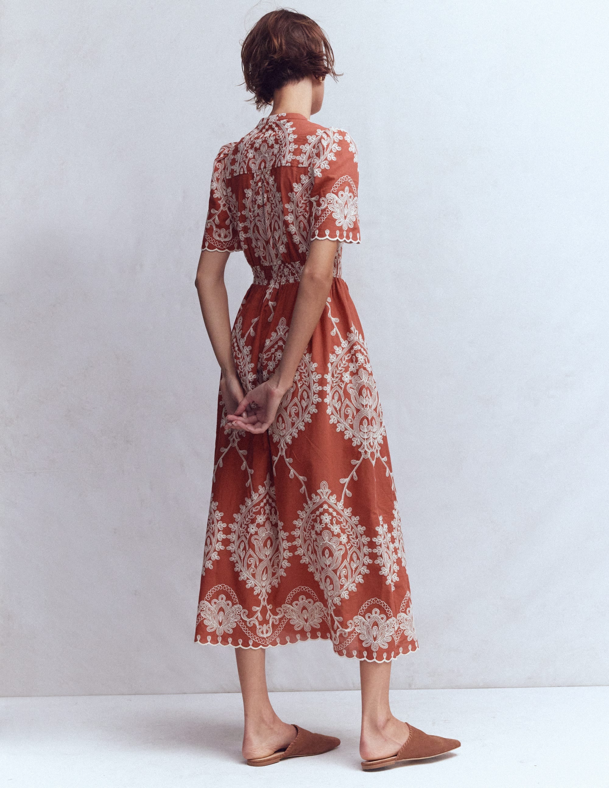 Ivy Baumwoll-Midikleid-Rostrot Stickerei - Image 3