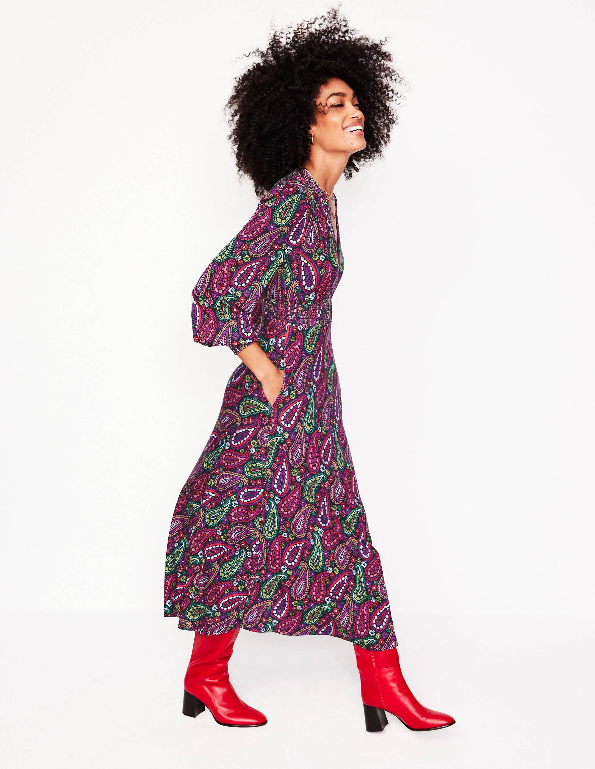 Ivy Gesmoktes Midikleid-Bunt, Paisleyillustration - Image 5