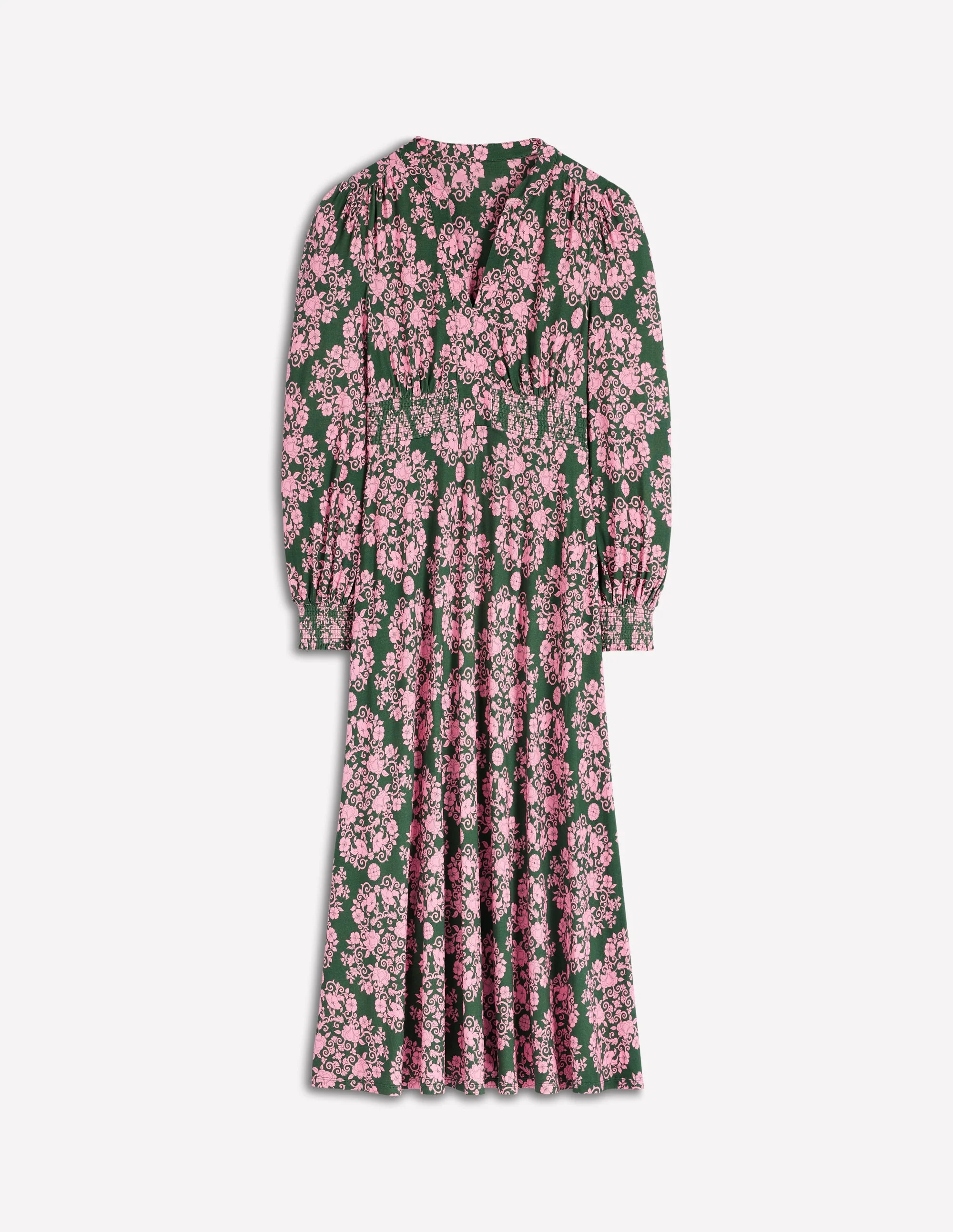Ivy Gesmoktes Midikleid-Grün, Gitterornament - Image 5