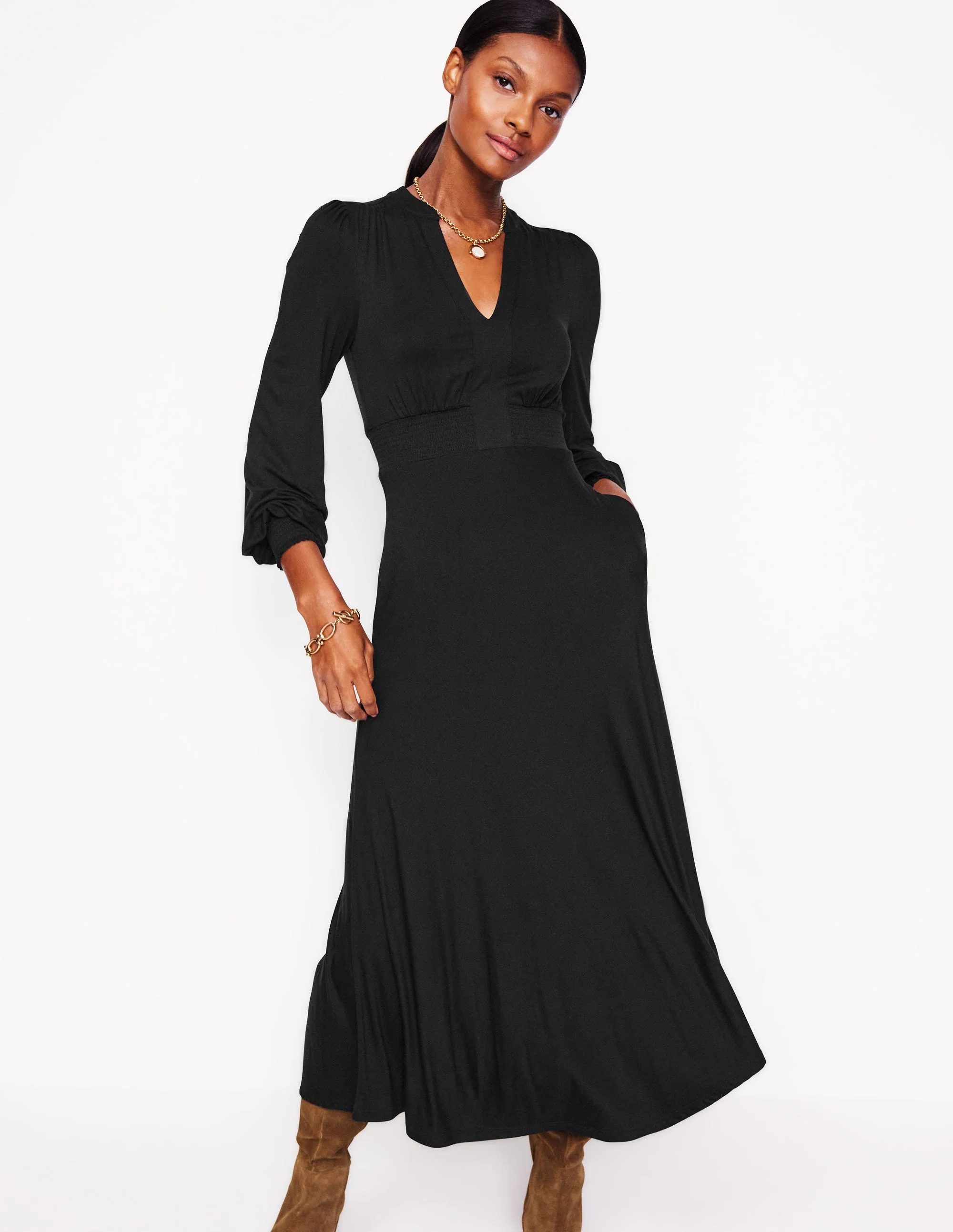 Ivy Gesmoktes Midikleid-Schwarz - Image 4