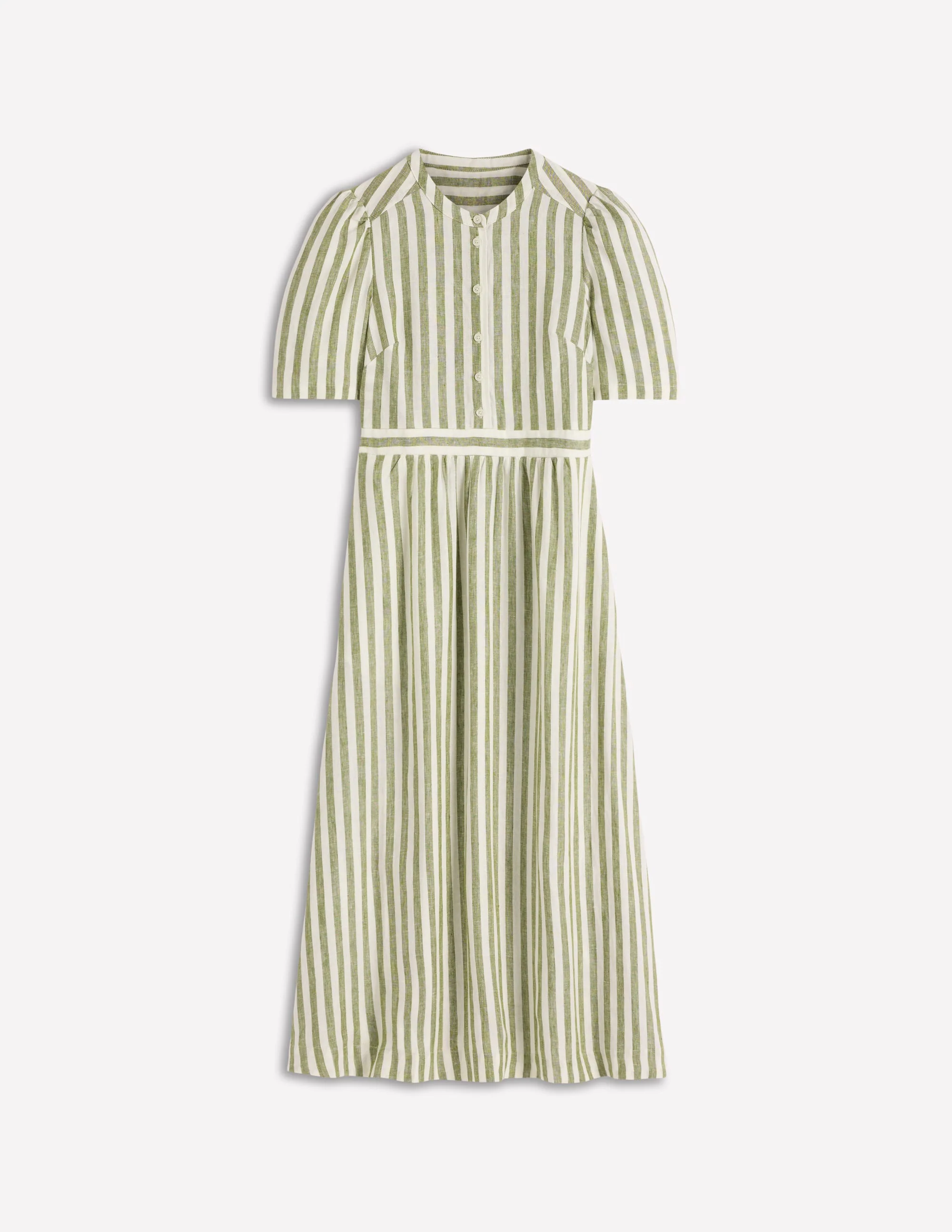 Ivy Midikleid aus Leinen-Olivgrün, Naturweiß Streifen - Image 6