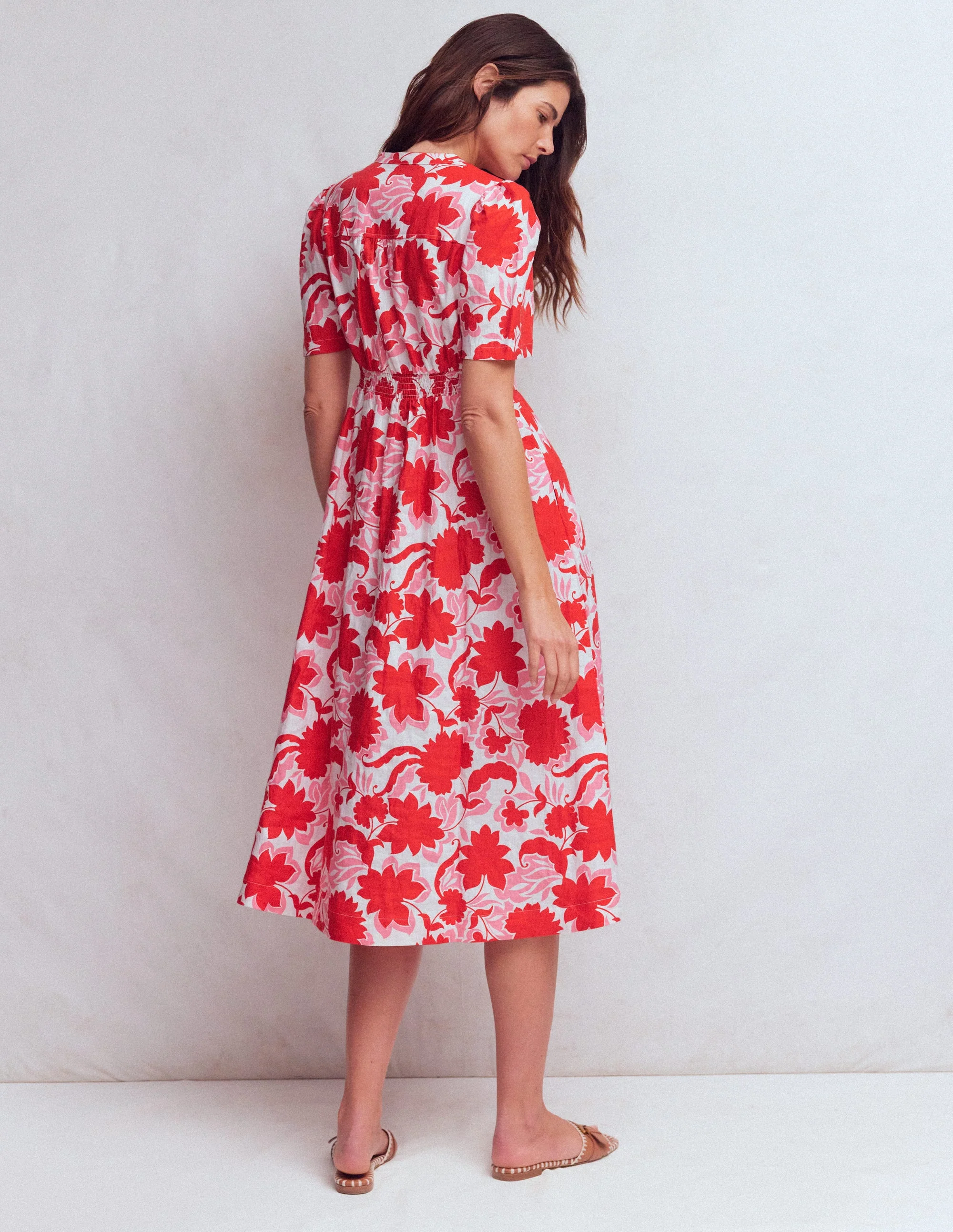 Ivy Midikleid aus Leinen-Rot Schattenblüte - Image 3