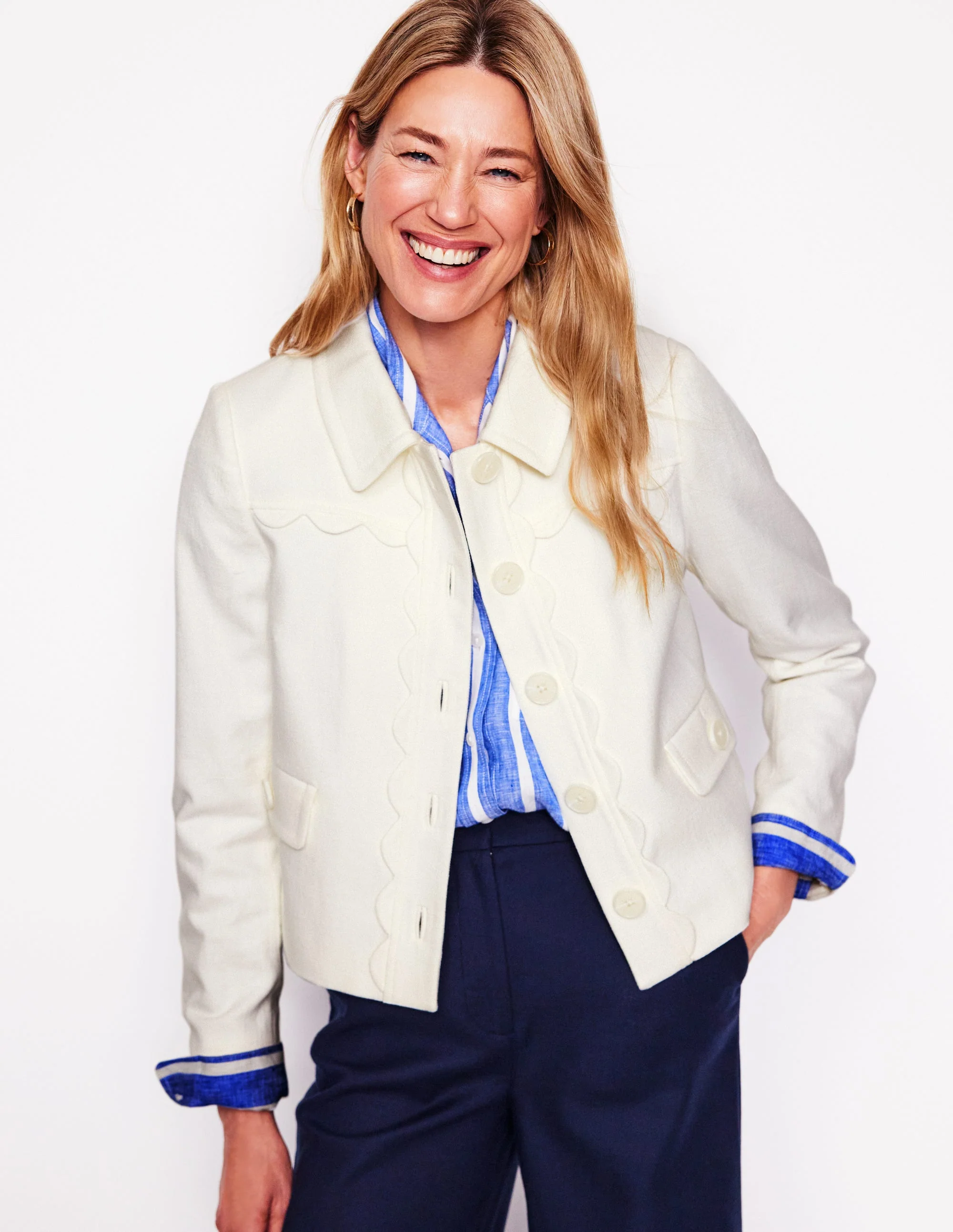 Jacke mit Muschelsaum-Ivory and Navy Spot
