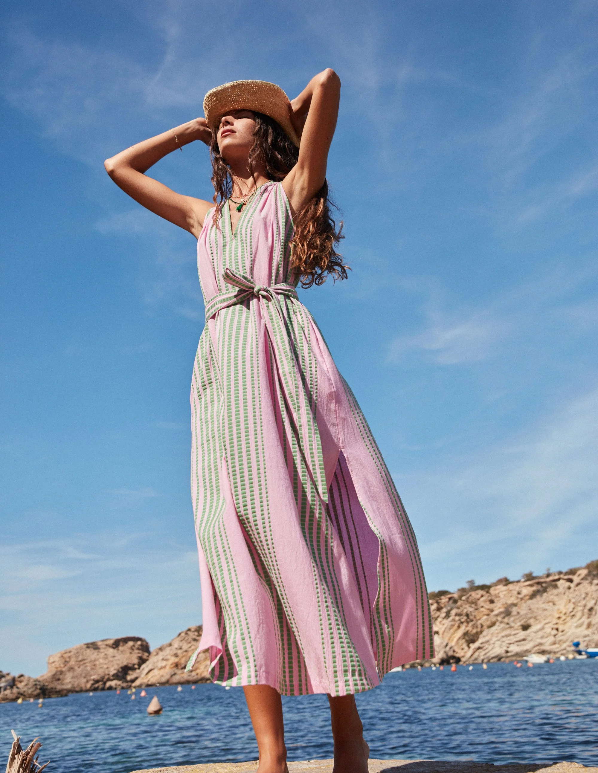 Jacquard-Strandkleid-Grün und Rosa Jacquard - Image 5