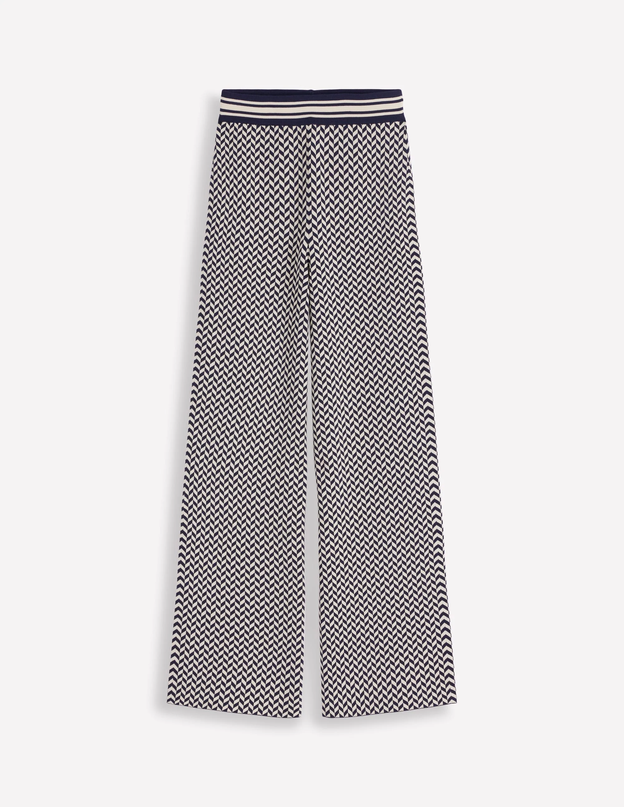 Jacquard-Strickhose-Geo Marineblau und Naturweiß Jacquard - Image 5
