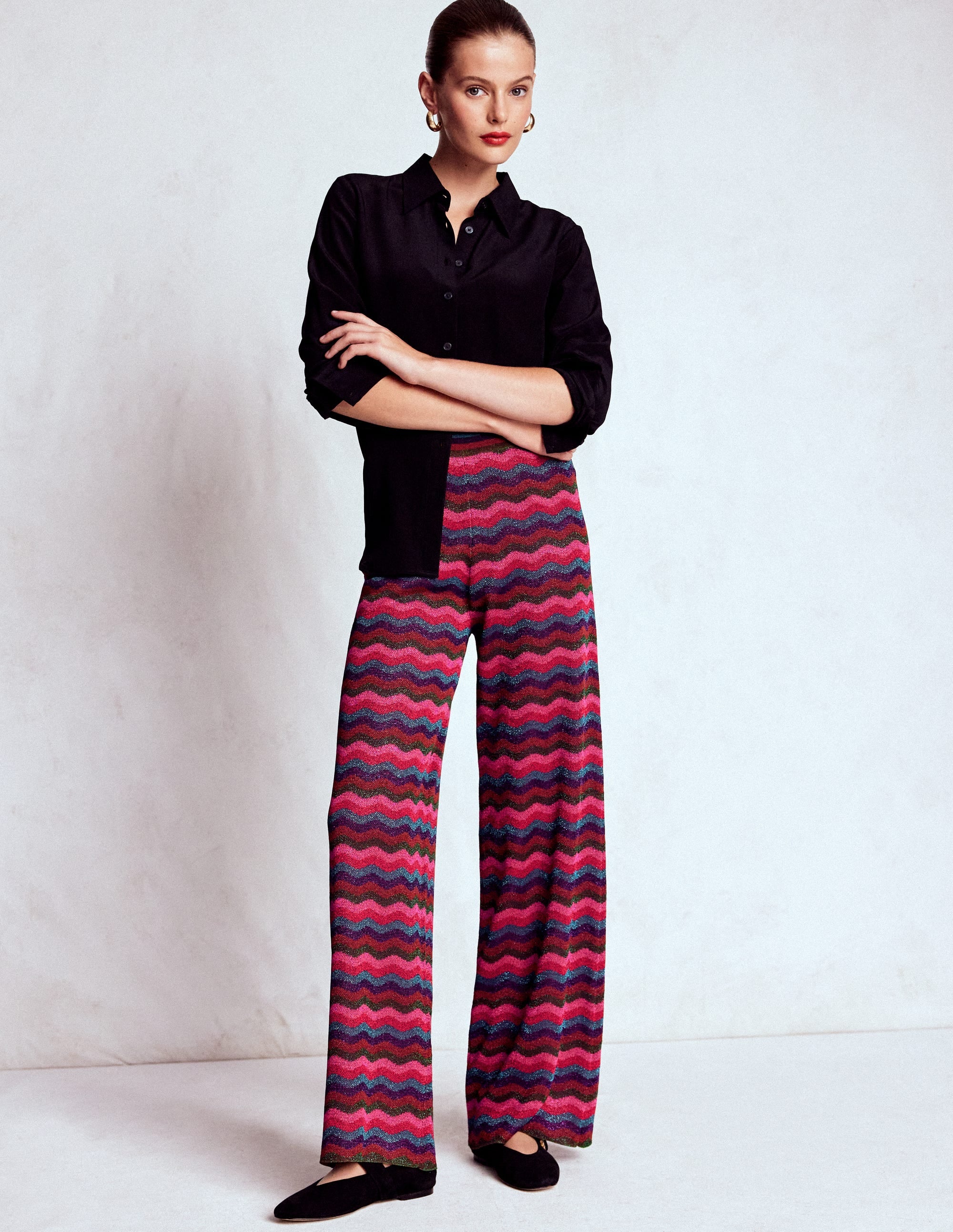 Jacquard-Strickhose-Juwelenfarbene Metallic-Wellen
