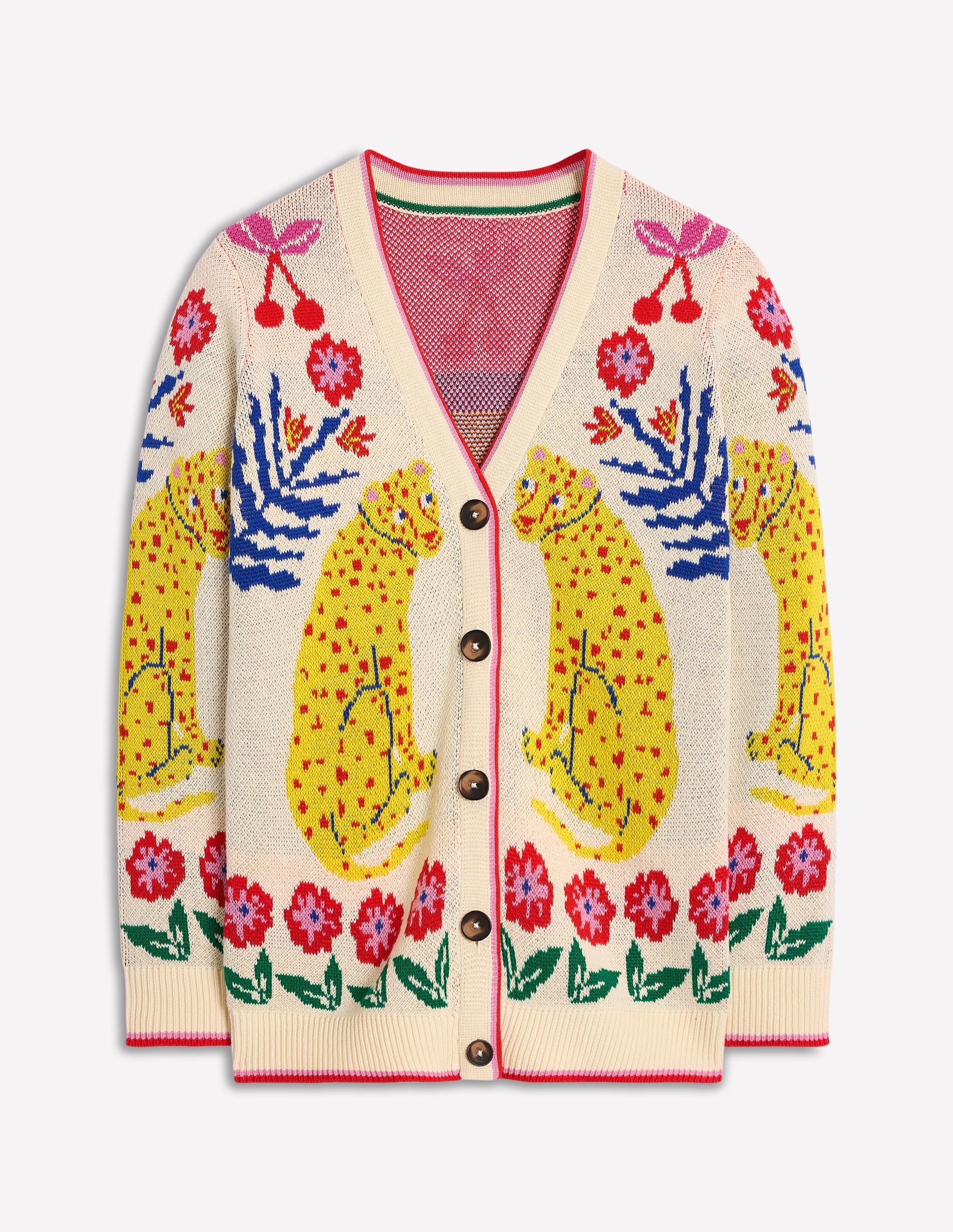 Jacquard-Strickjacke im Boyfriend-Stil-Warmes Naturweiß, Leopard - Image 8