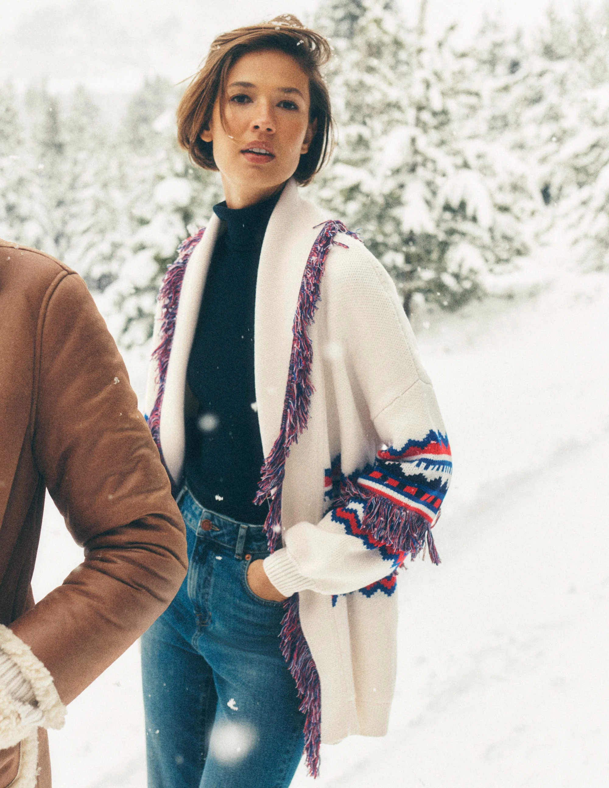 Jacquard-Strickjacke mit Fransen-Warmes Naturweiß Meliert - Image 6