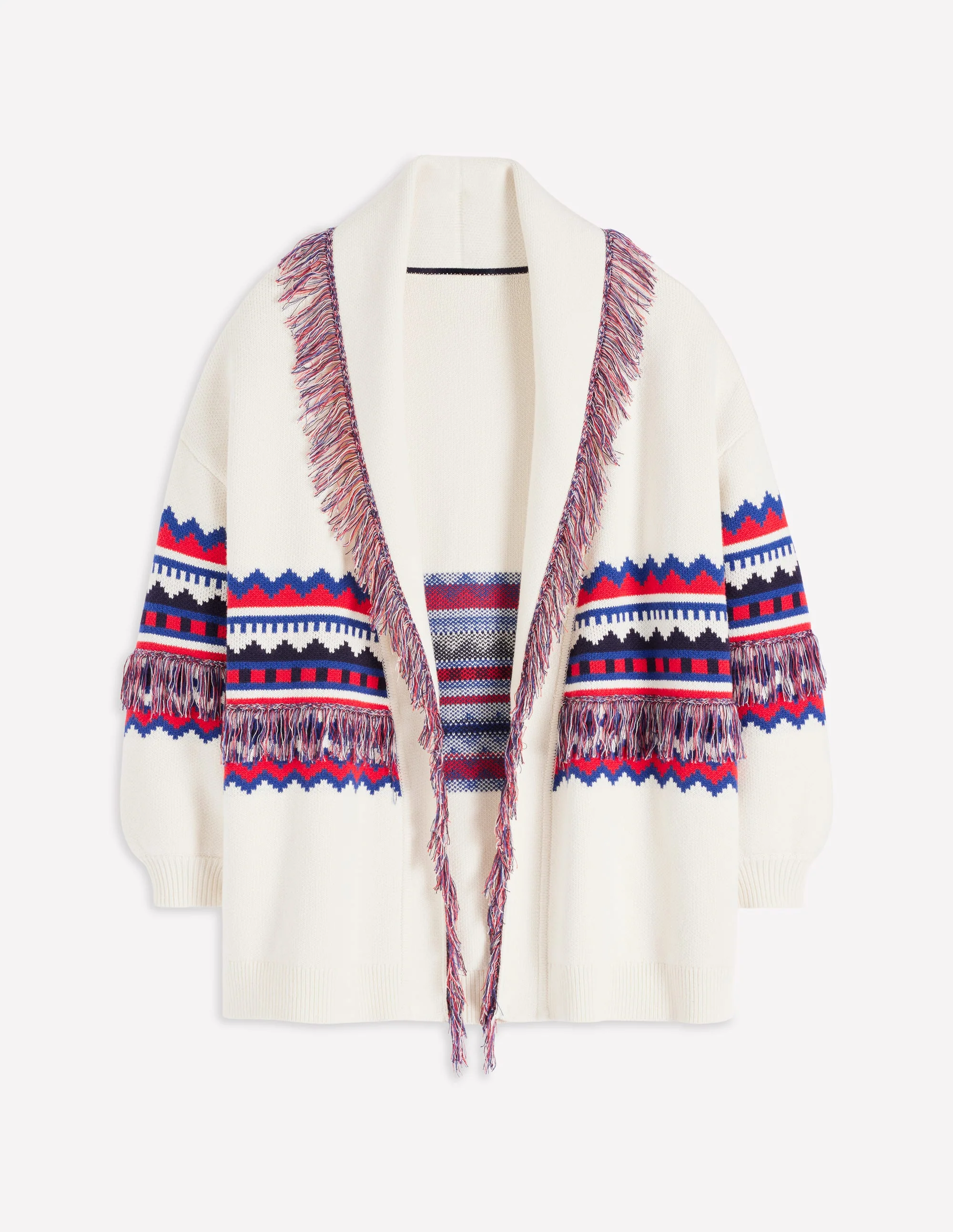 Jacquard-Strickjacke mit Fransen-Warmes Naturweiß Meliert - Image 7