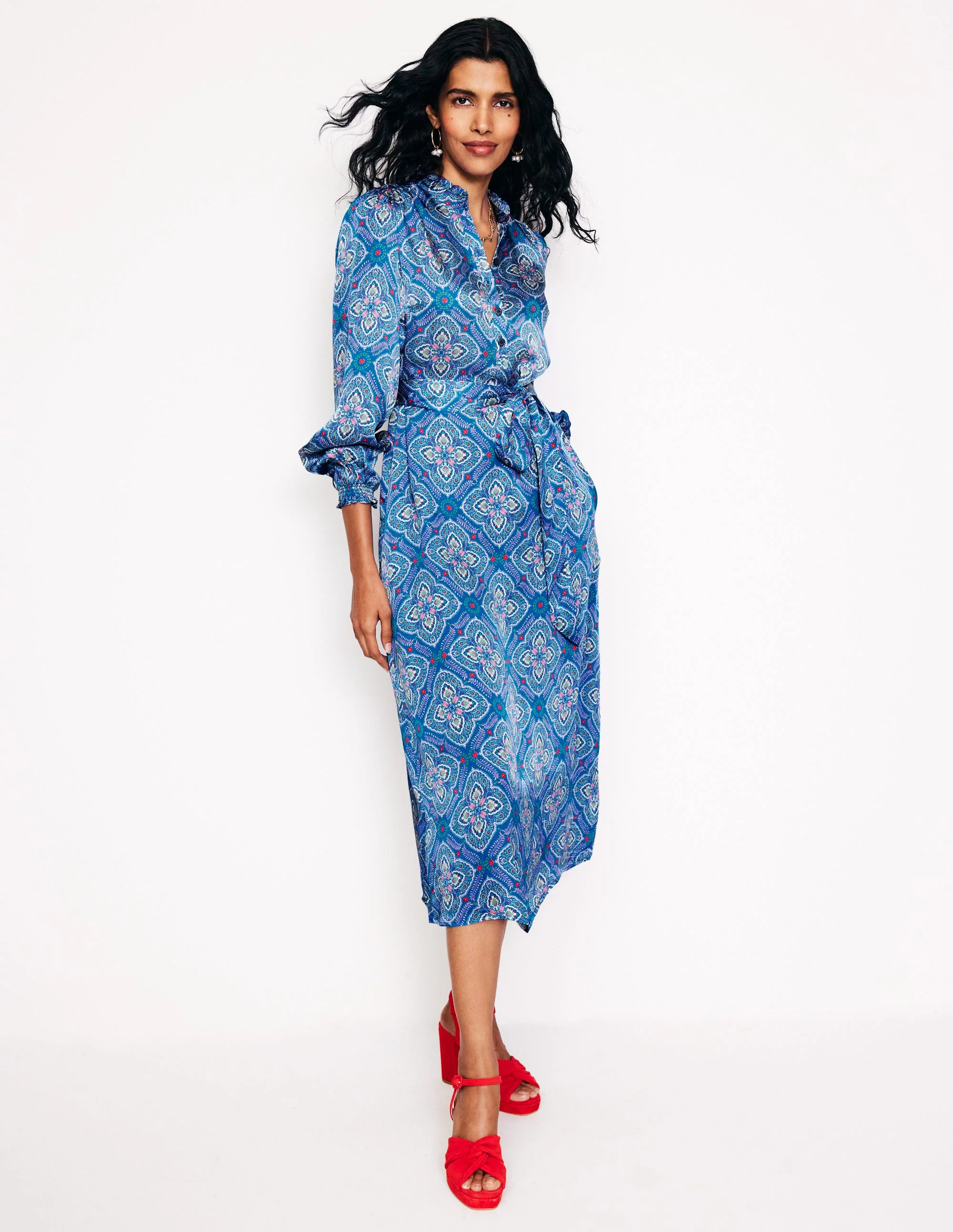 Jasmine Midikleid aus Satin-Directoire-Blau, Ziermosaik - Image 2