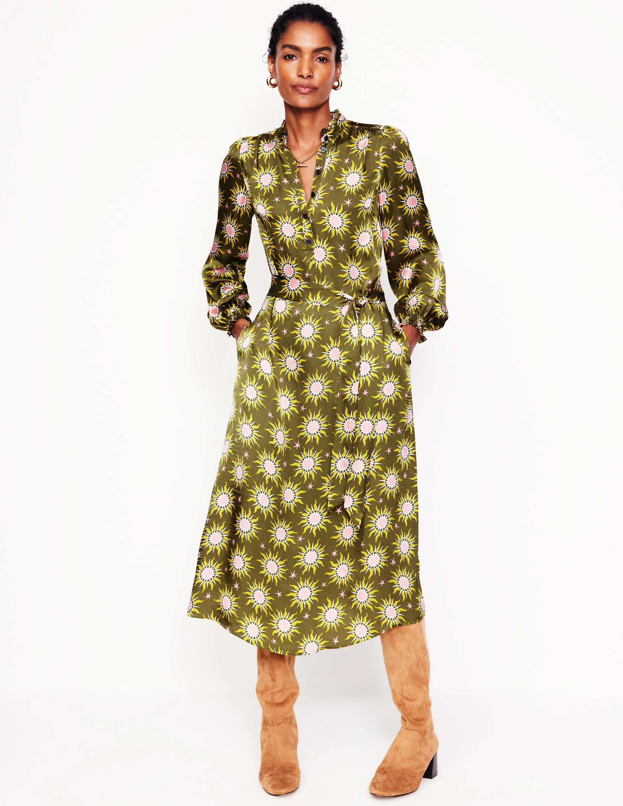 Jasmine Midikleid aus Satin-Wintermoos, Sternenhimmel - Image 4