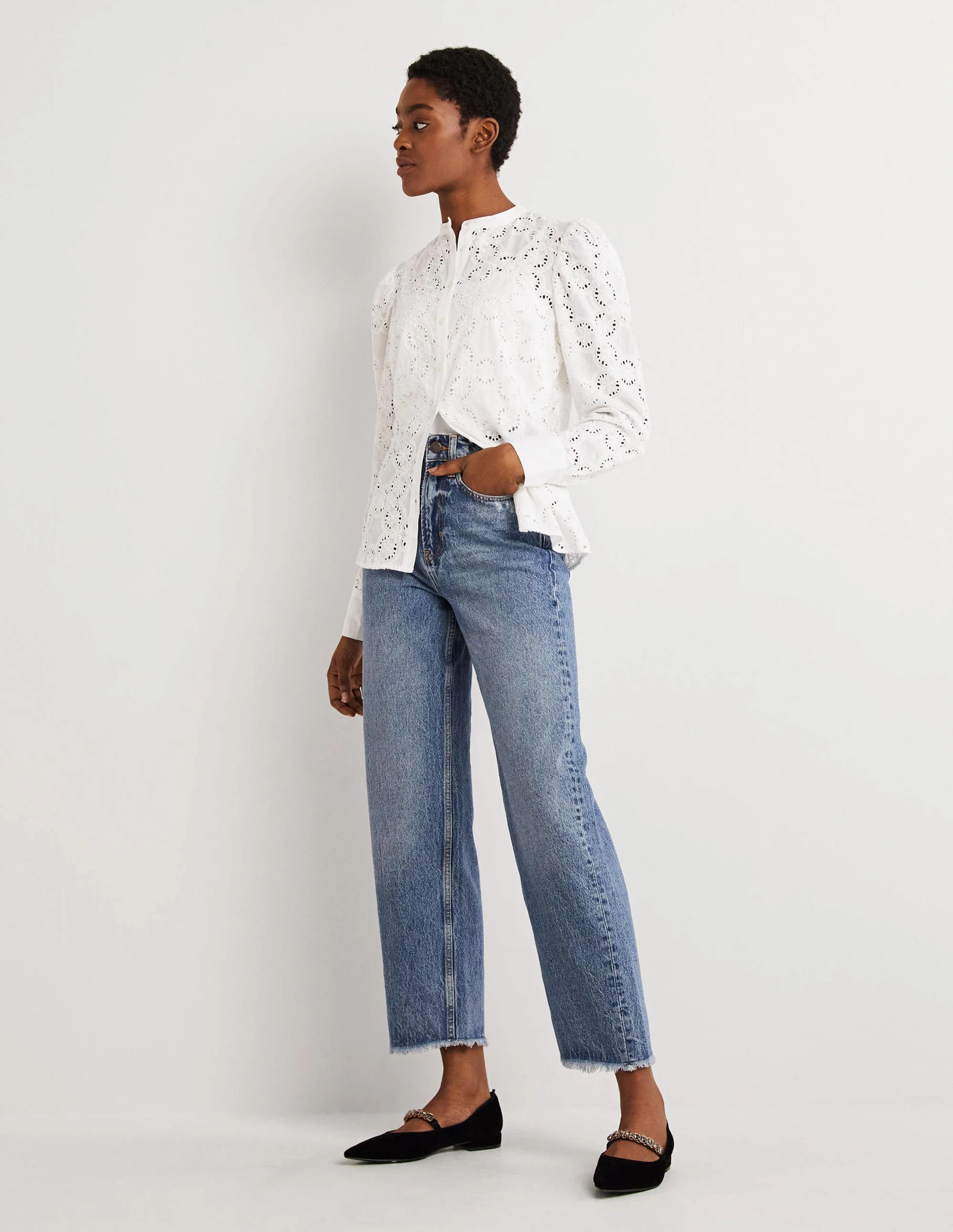 Jeans mit geradem Bein aus festem Denimstoff-Mittleres Vintageblau