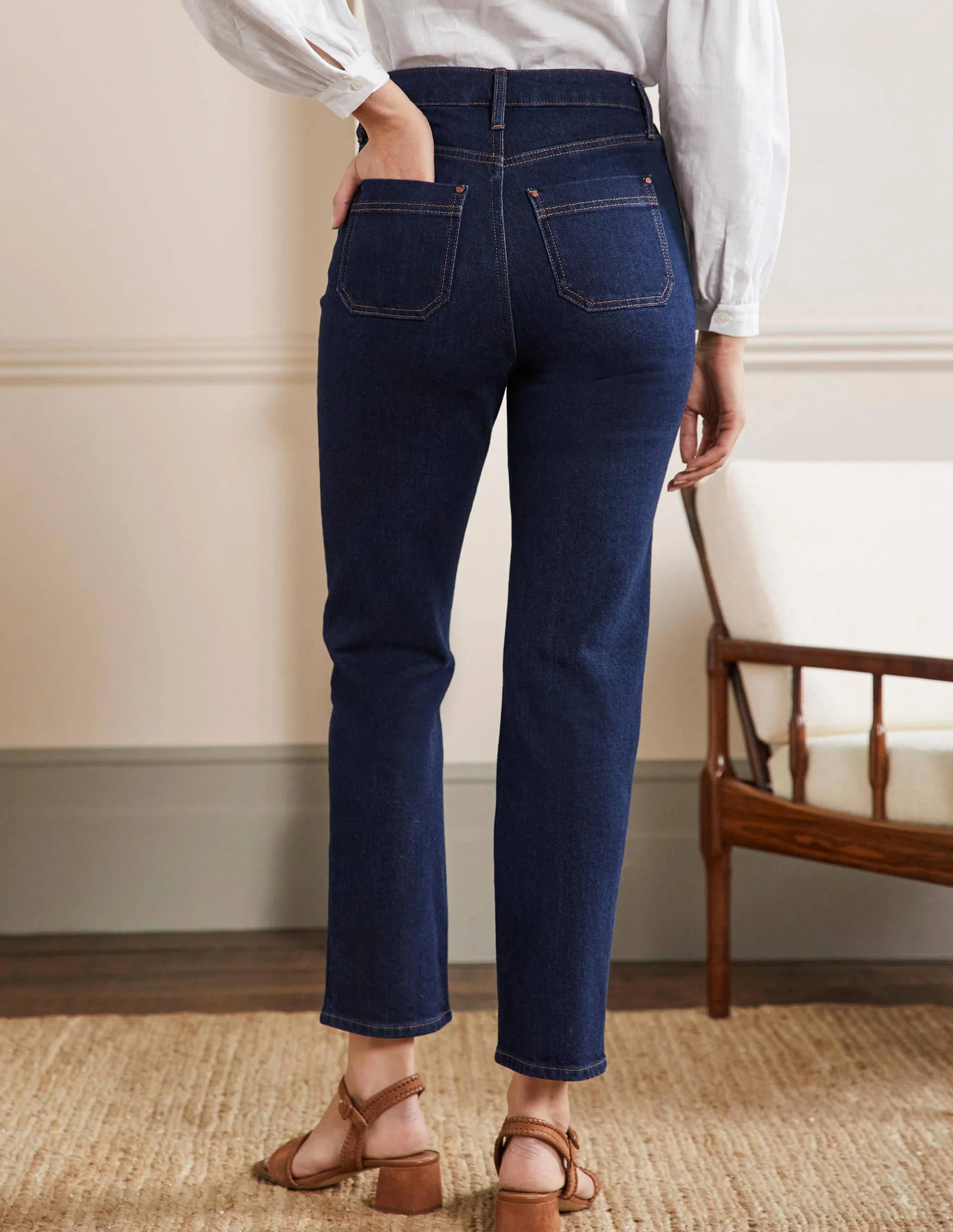 Jeans mit geradem Bein und aufgesetzten Taschen-Indigoblau - Image 3