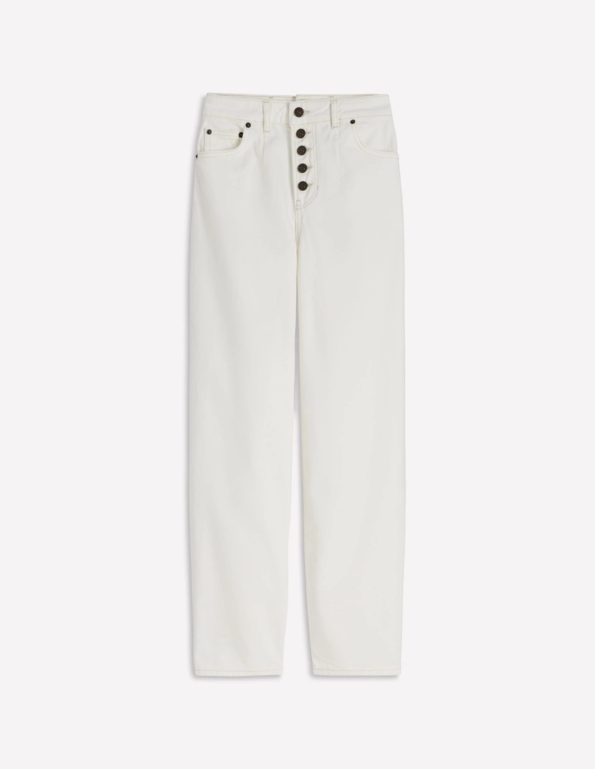 Jeans mit geradem Bein und sichtbarer Knopfleiste-Beige - Image 6