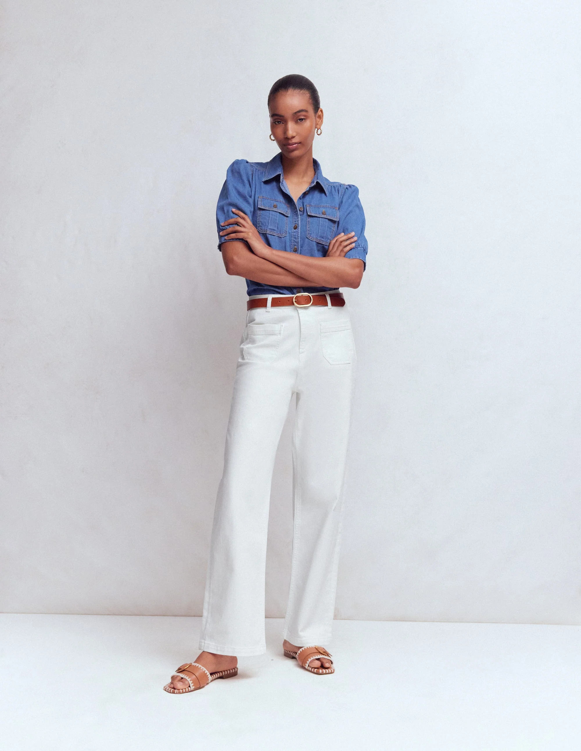 Jeans mit geradem Bein und Tasche-Weiß
