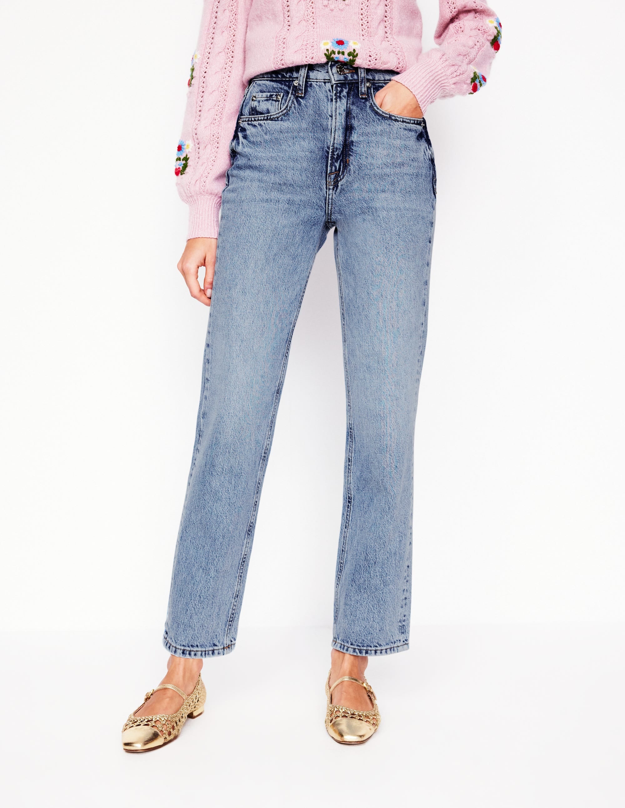 Jeans mit hohem Bund und geradem Bein-Ausgeblichene Optik - Image 3