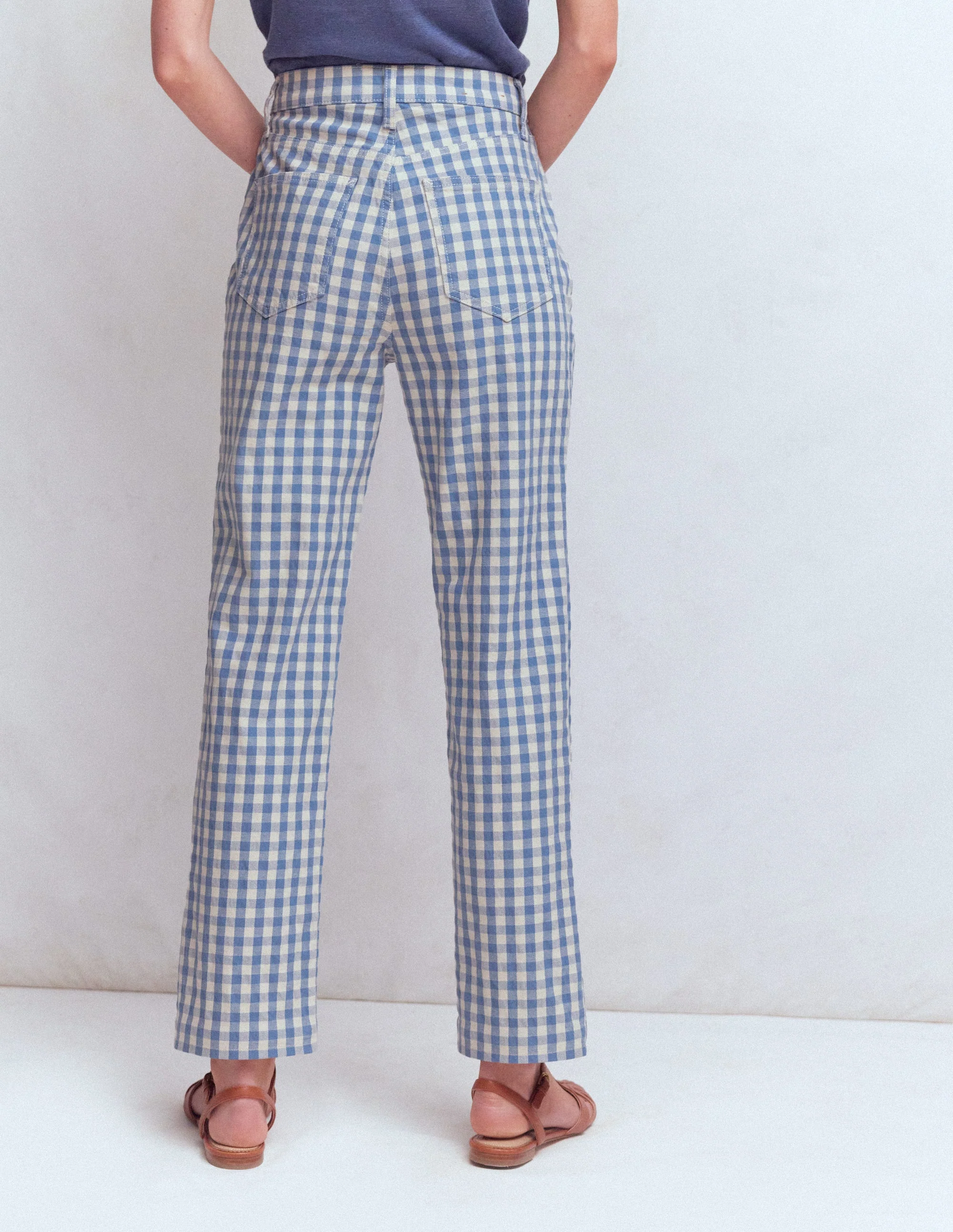Jeans mit hohem Bund und geradem Bein-Blau Karo - Image 3